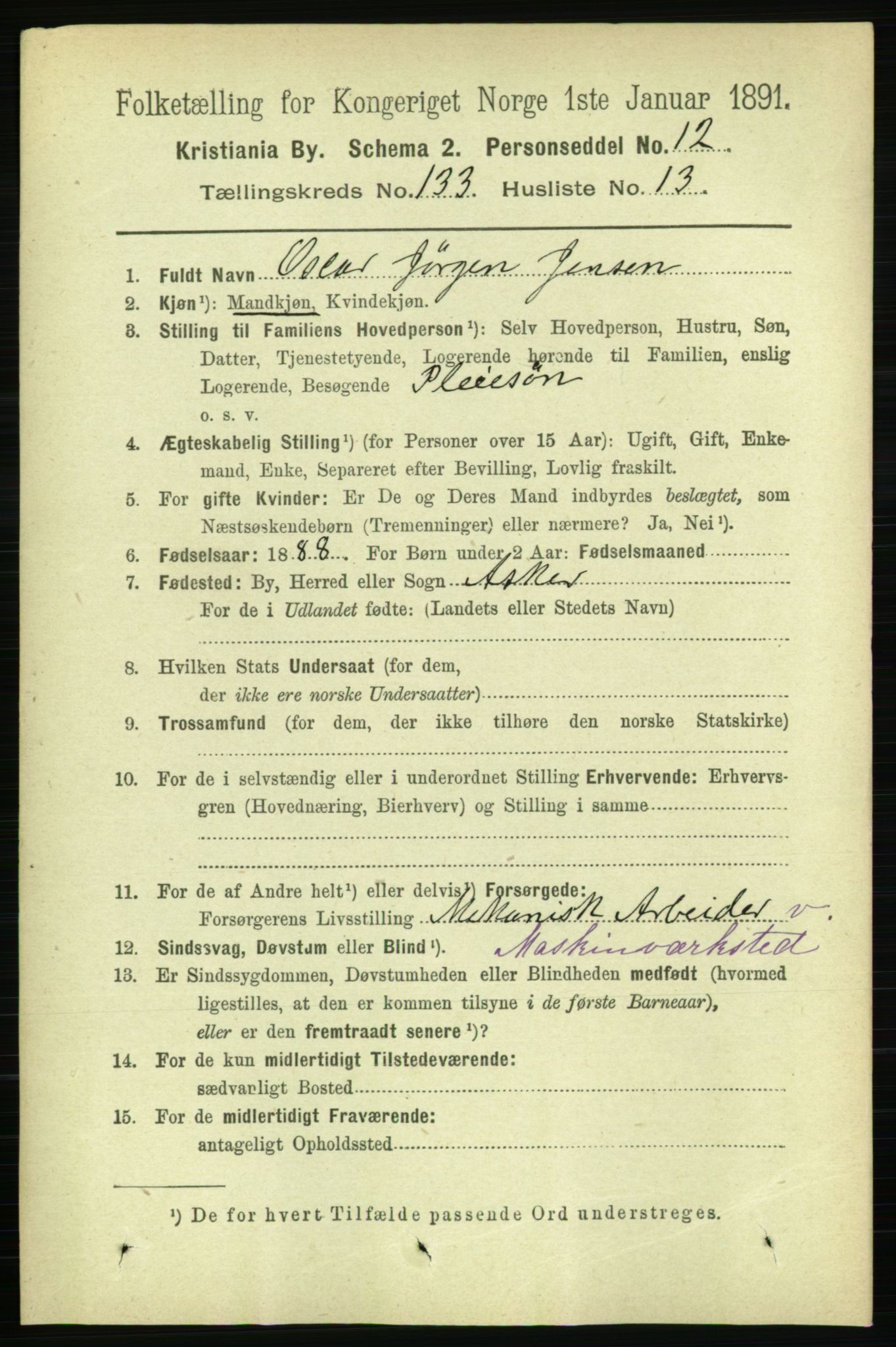 RA, 1891 census for 0301 Kristiania, 1891, p. 72697