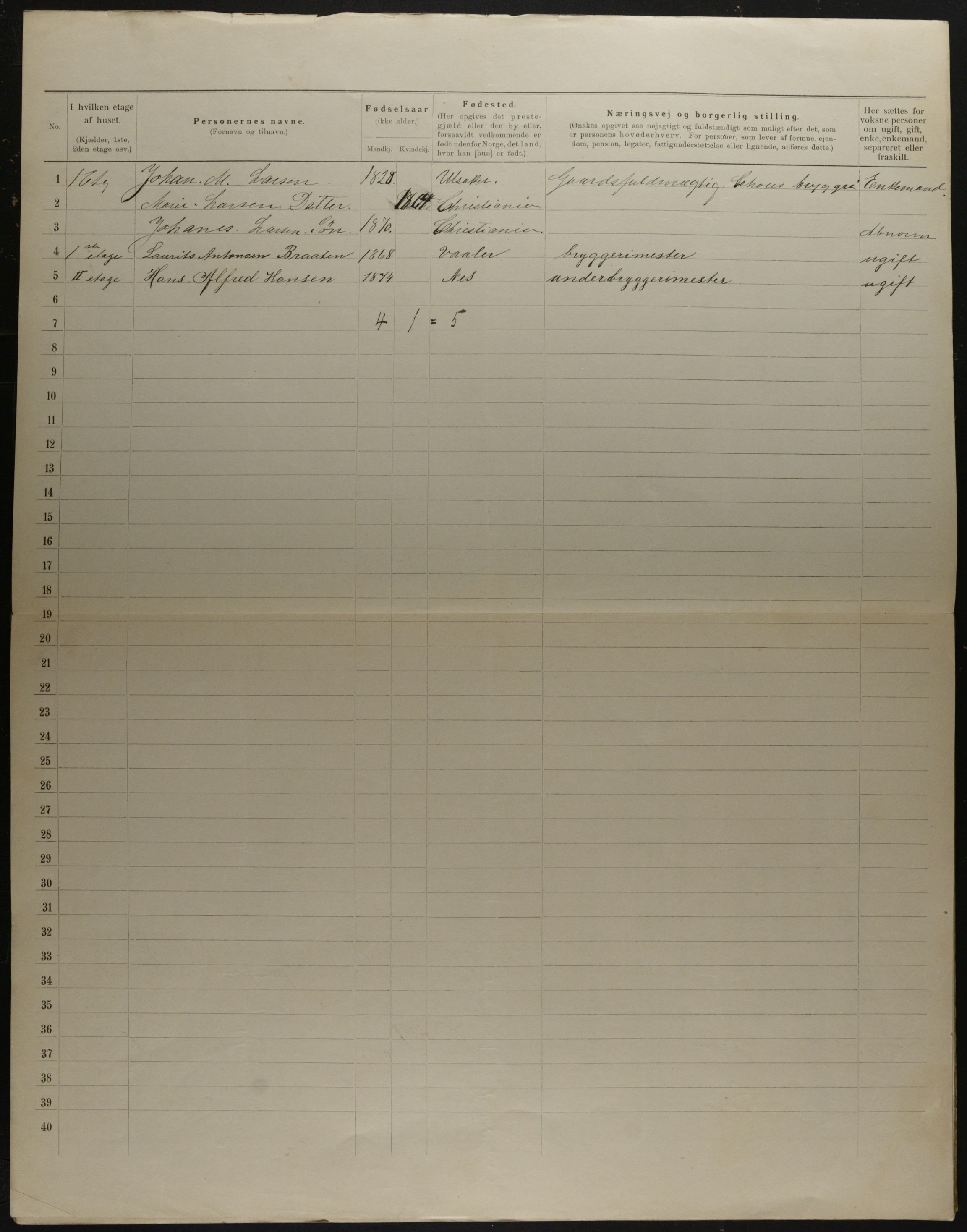 OBA, Municipal Census 1901 for Kristiania, 1901, p. 17807