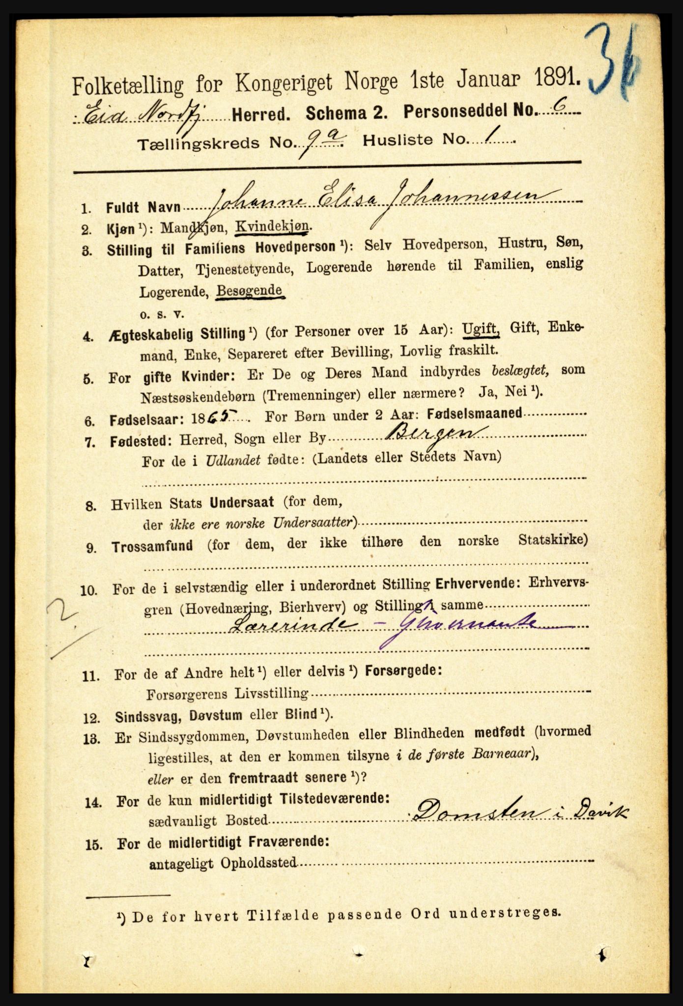 RA, 1891 census for 1443 Eid, 1891, p. 2195