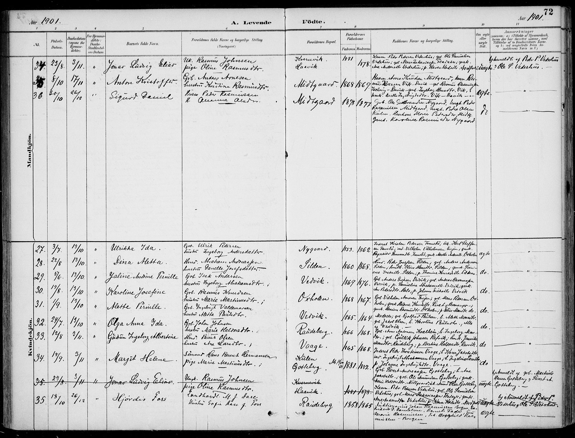 Selje sokneprestembete, AV/SAB-A-99938/H/Ha/Haa/Haac/L0002: Parish register (official) no. C  2, 1889-1904, p. 72