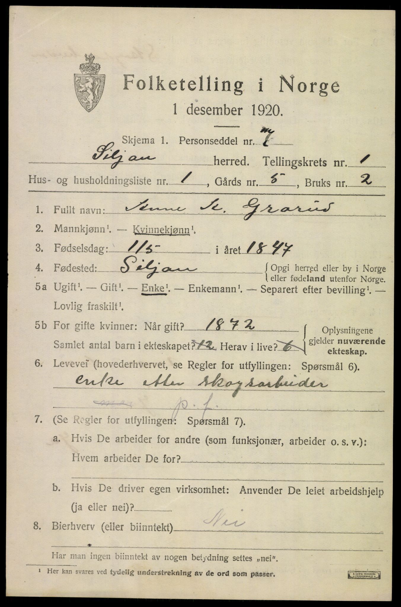 SAKO, 1920 census for Siljan, 1920, p. 447