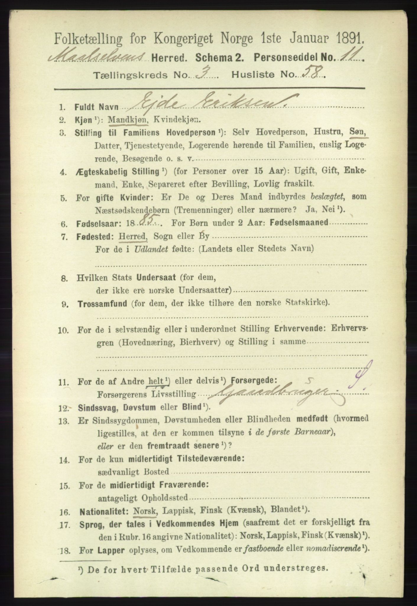 RA, 1891 census for 1924 Målselv, 1891, p. 1003
