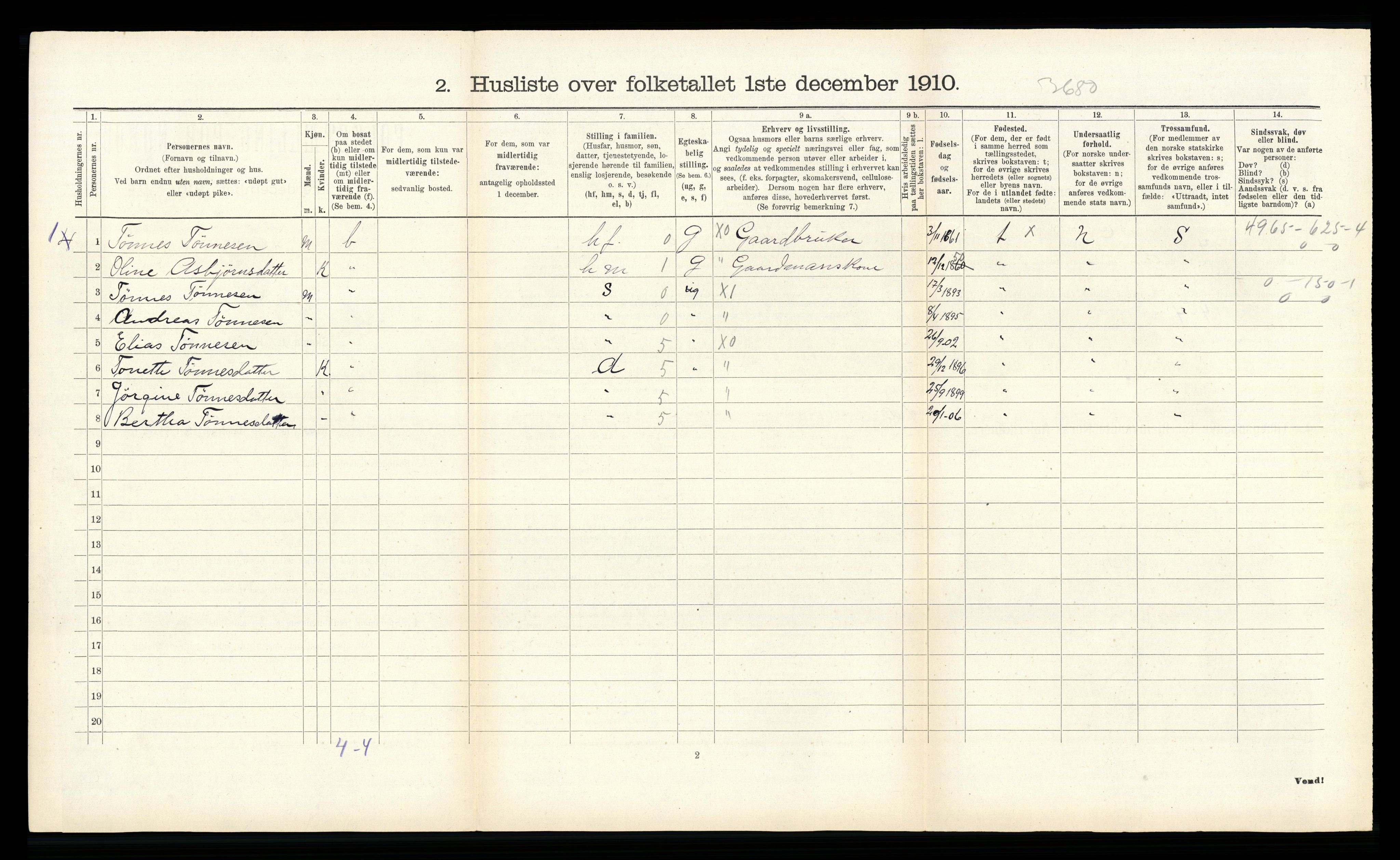 RA, 1910 census for Gyland, 1910, p. 203