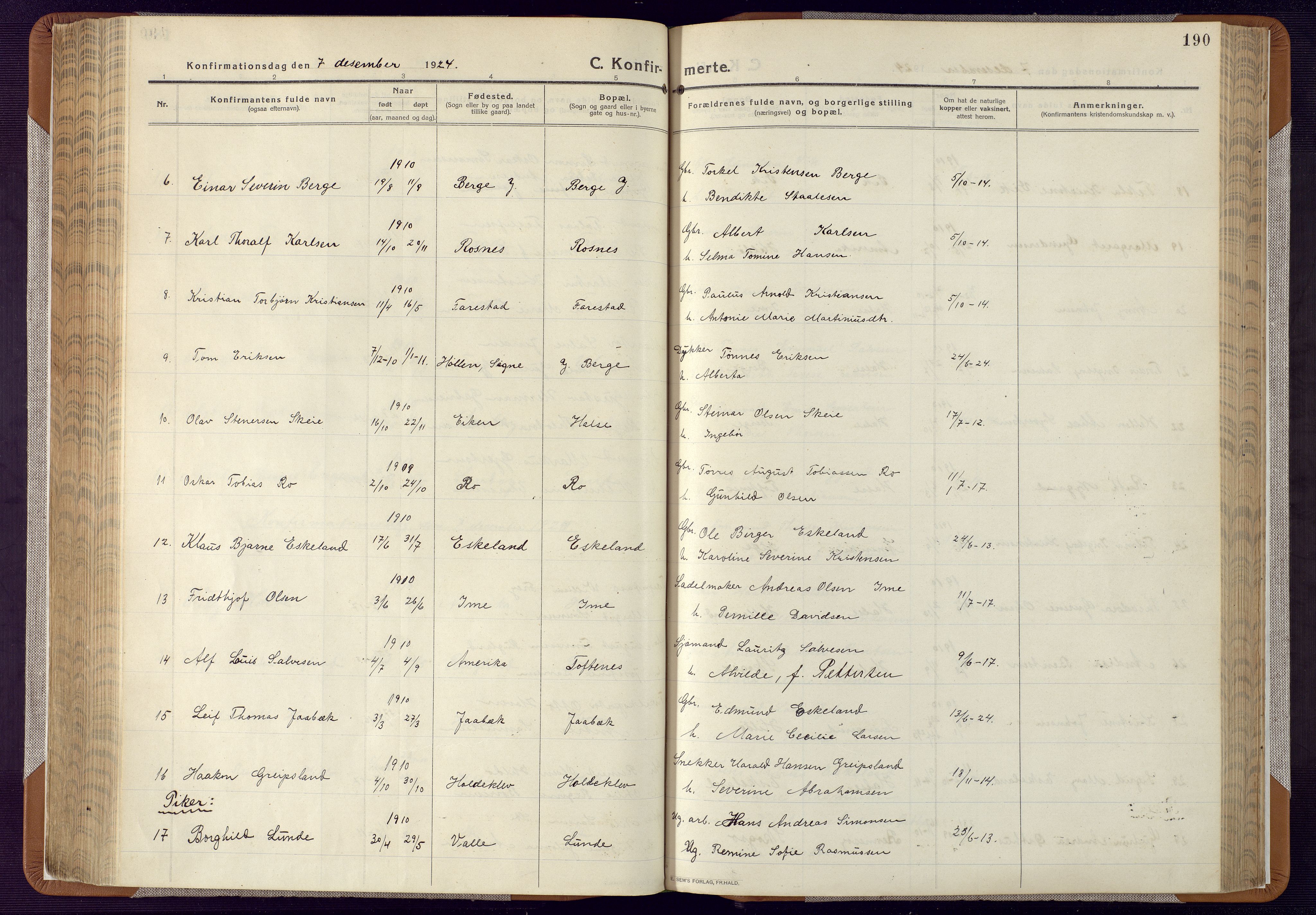 Mandal sokneprestkontor, AV/SAK-1111-0030/F/Fa/Faa/L0022: Parish register (official) no. A 22, 1913-1925, p. 190