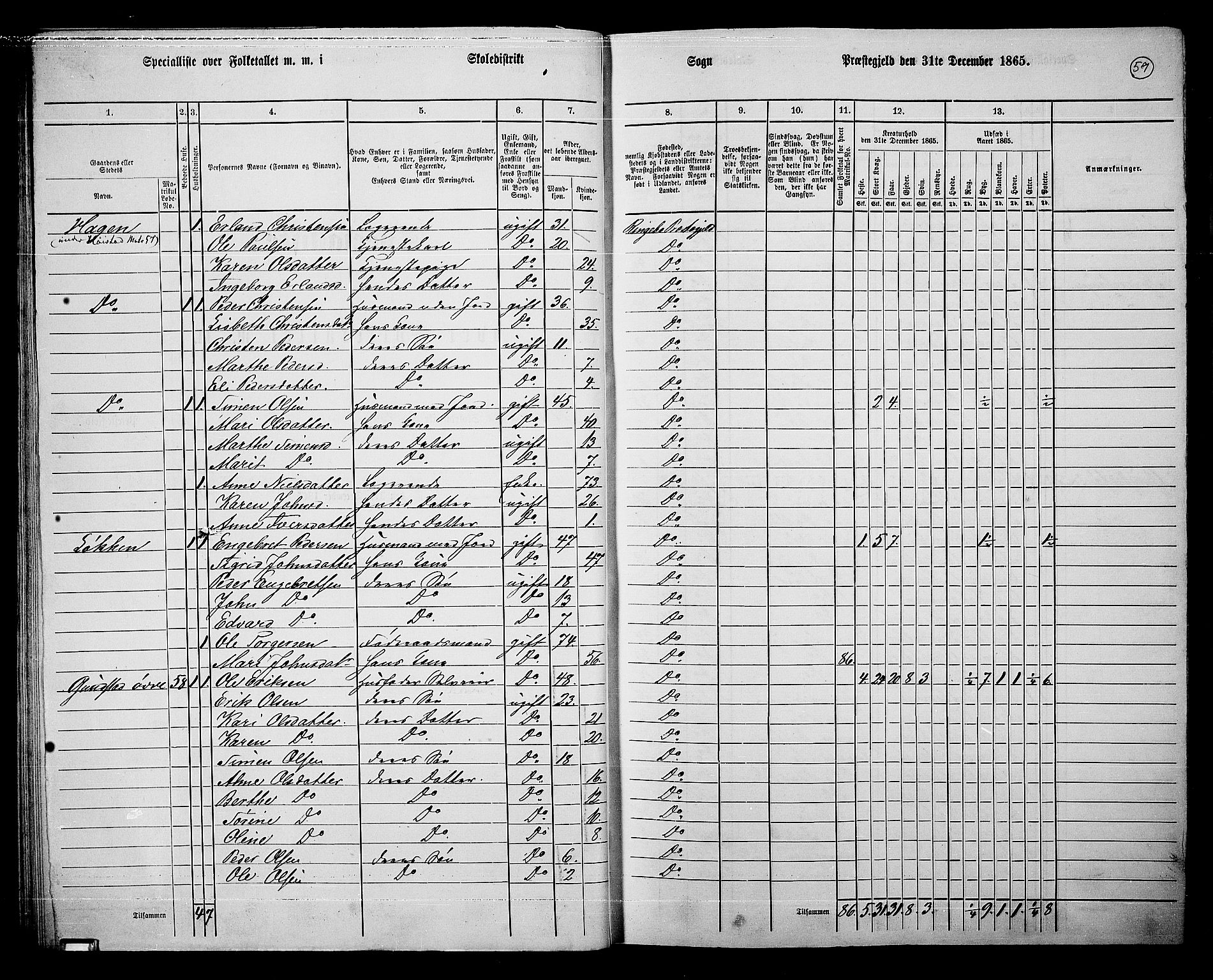 RA, 1865 census for Ringebu, 1865, p. 48