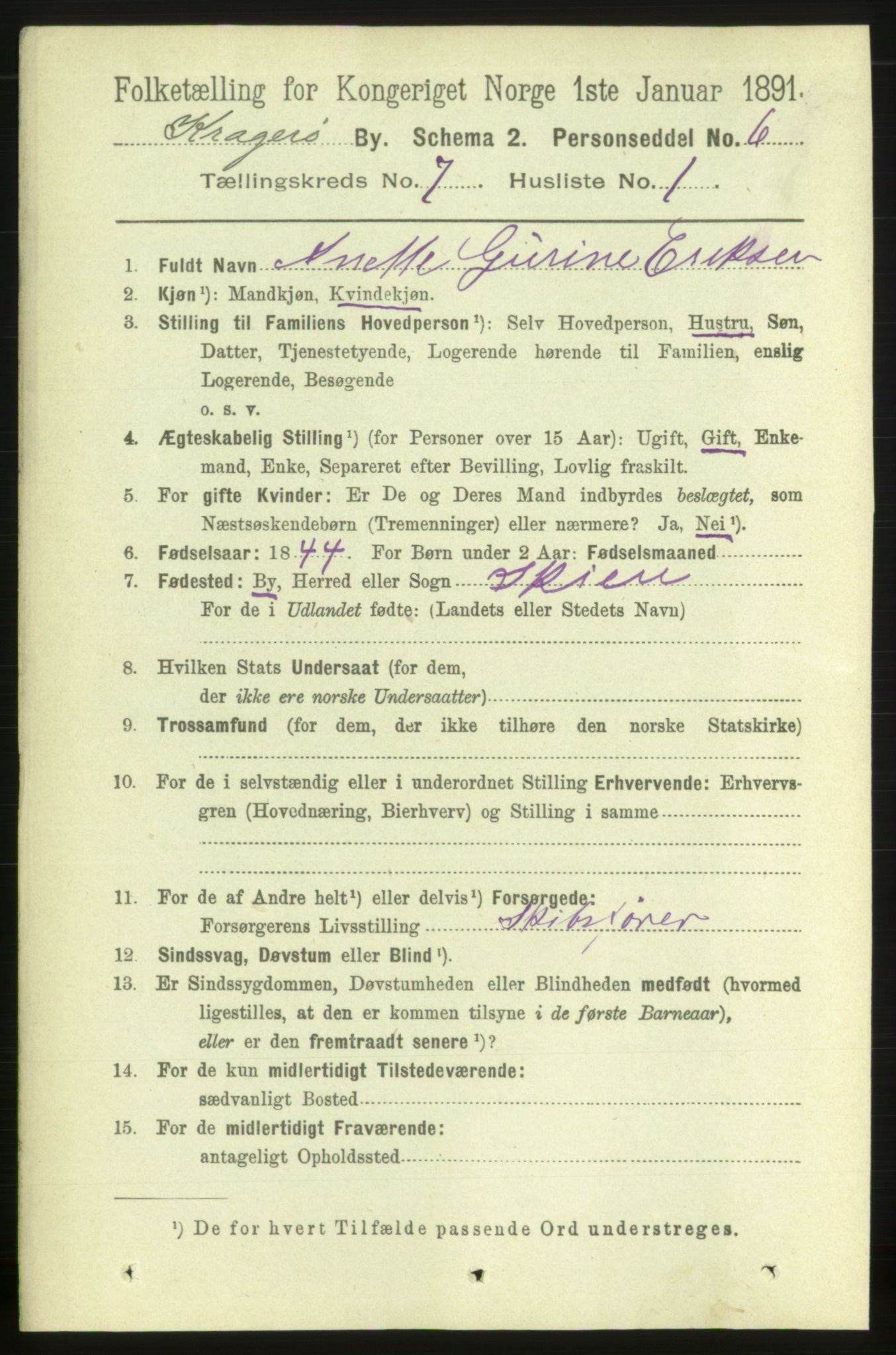 RA, 1891 census for 0801 Kragerø, 1891, p. 3473