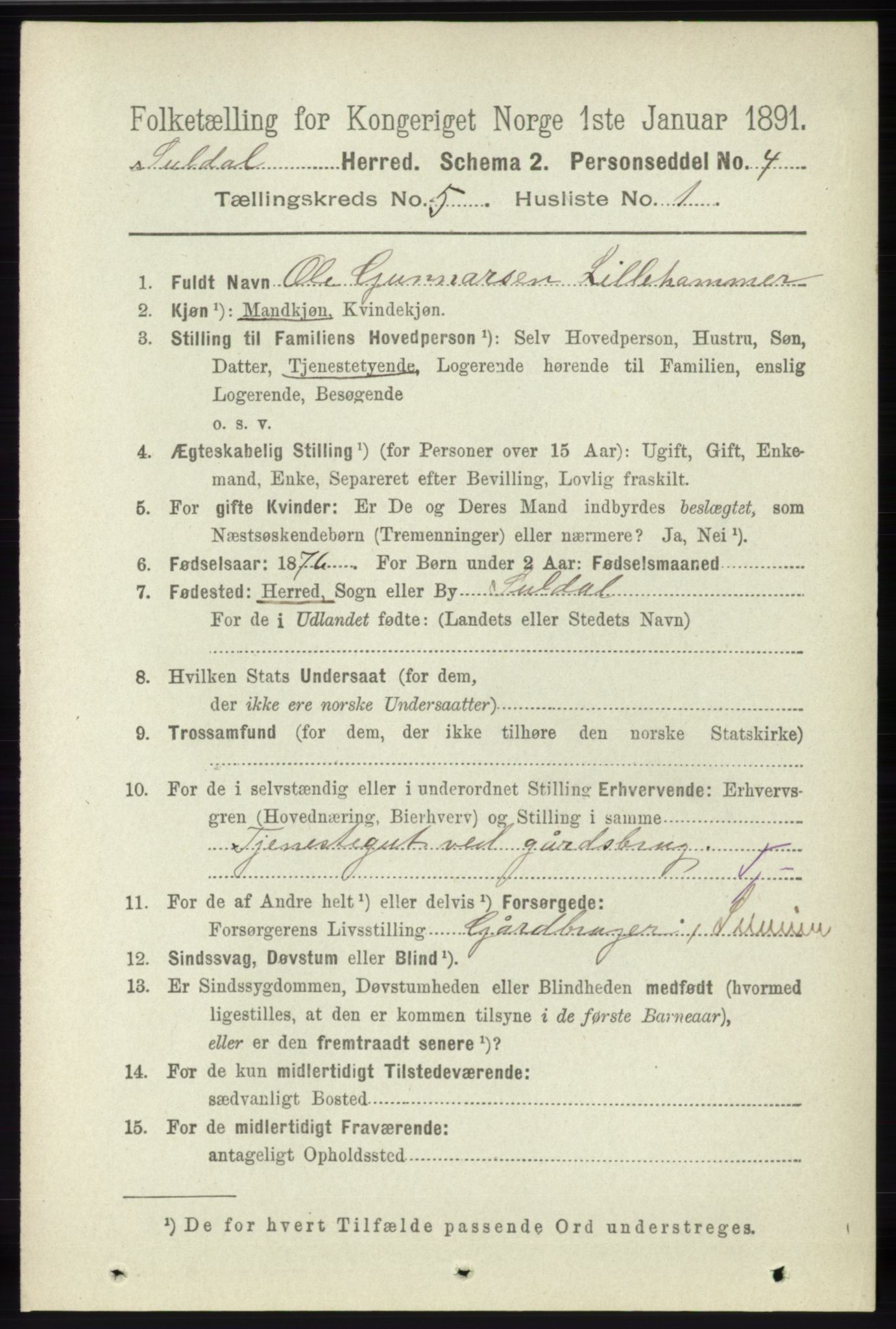 RA, 1891 census for 1134 Suldal, 1891, p. 1462