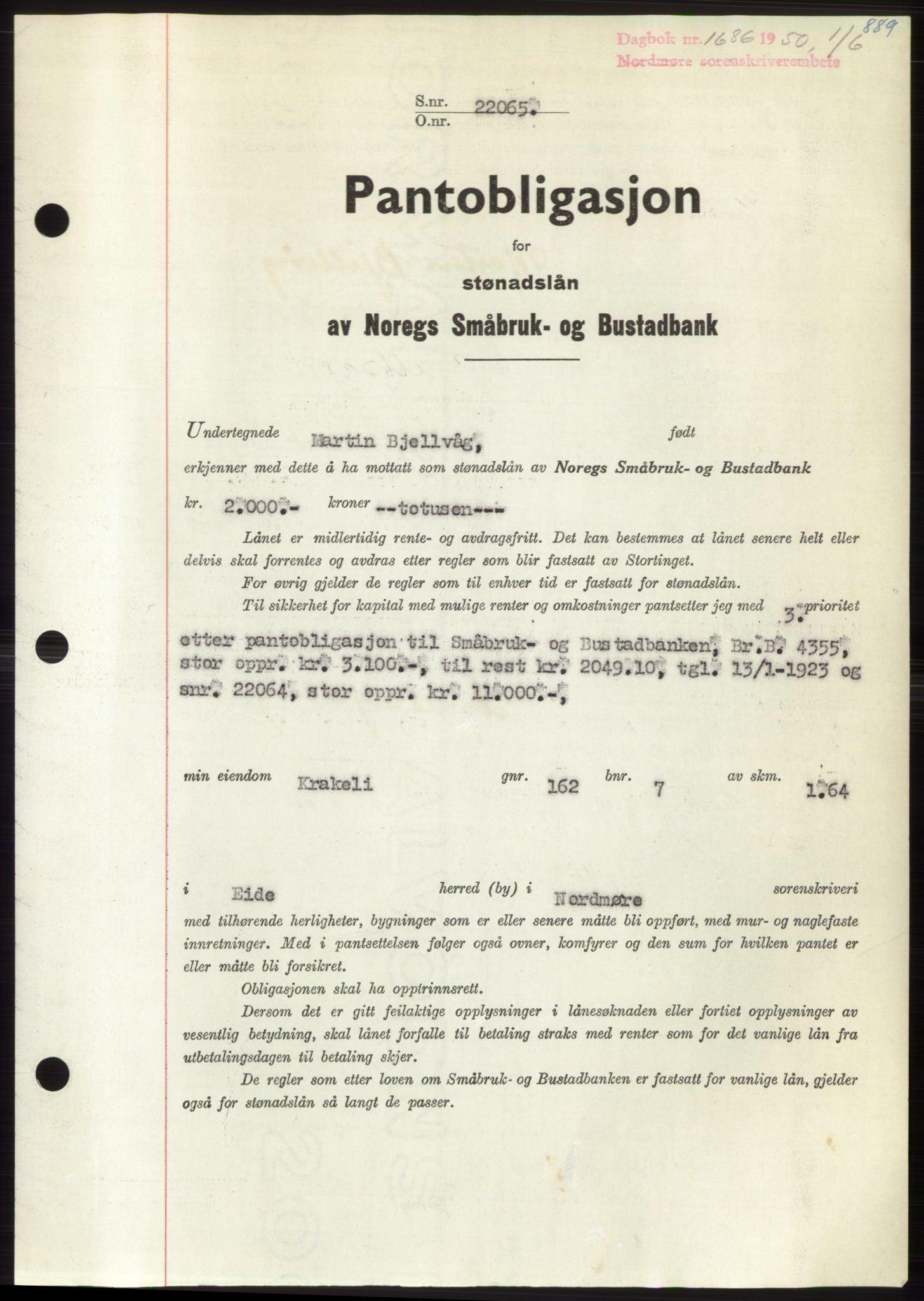 Nordmøre sorenskriveri, AV/SAT-A-4132/1/2/2Ca: Mortgage book no. B104, 1950-1950, Diary no: : 1686/1950