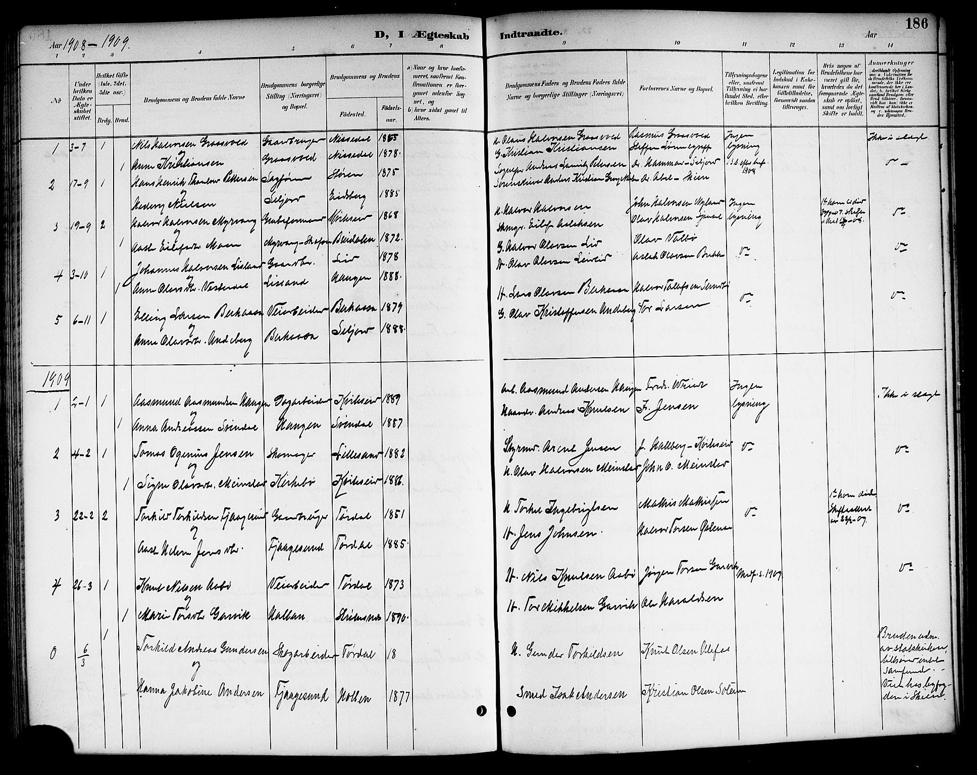 Kviteseid kirkebøker, SAKO/A-276/G/Ga/L0002: Parish register (copy) no. I 2, 1893-1918, p. 186