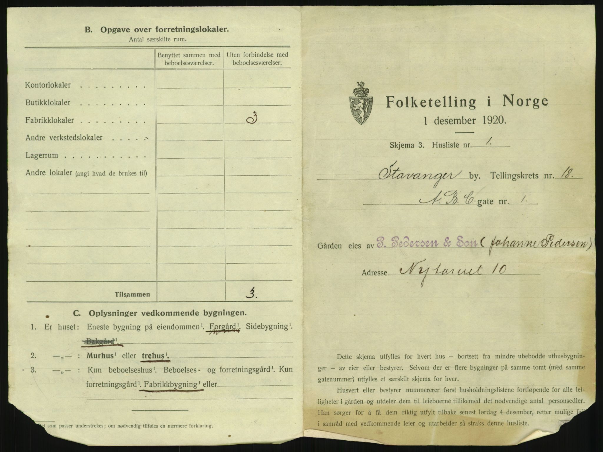 SAST, 1920 census for Stavanger, 1920, p. 166