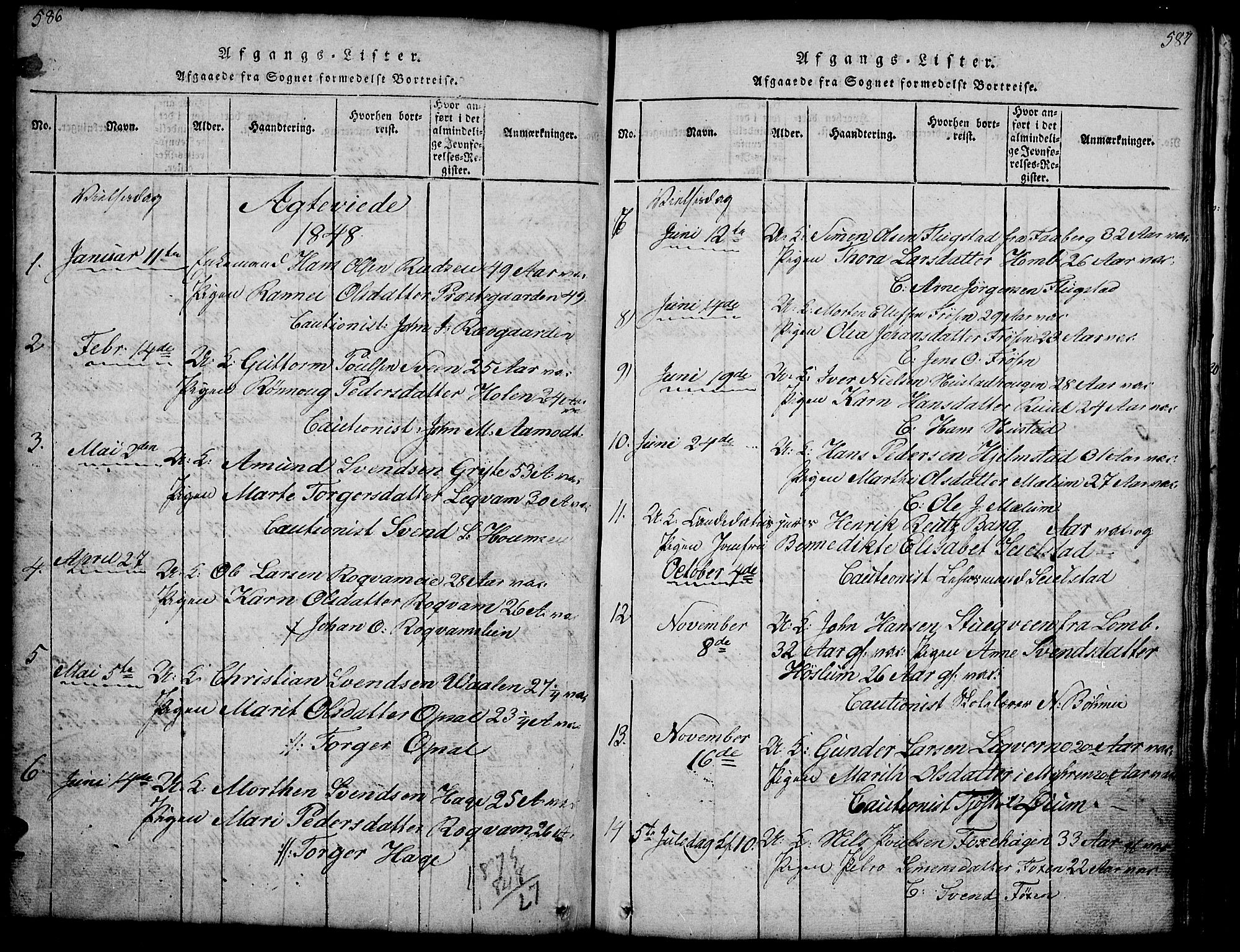 Gausdal prestekontor, SAH/PREST-090/H/Ha/Hab/L0001: Parish register (copy) no. 1, 1817-1848, p. 586-587