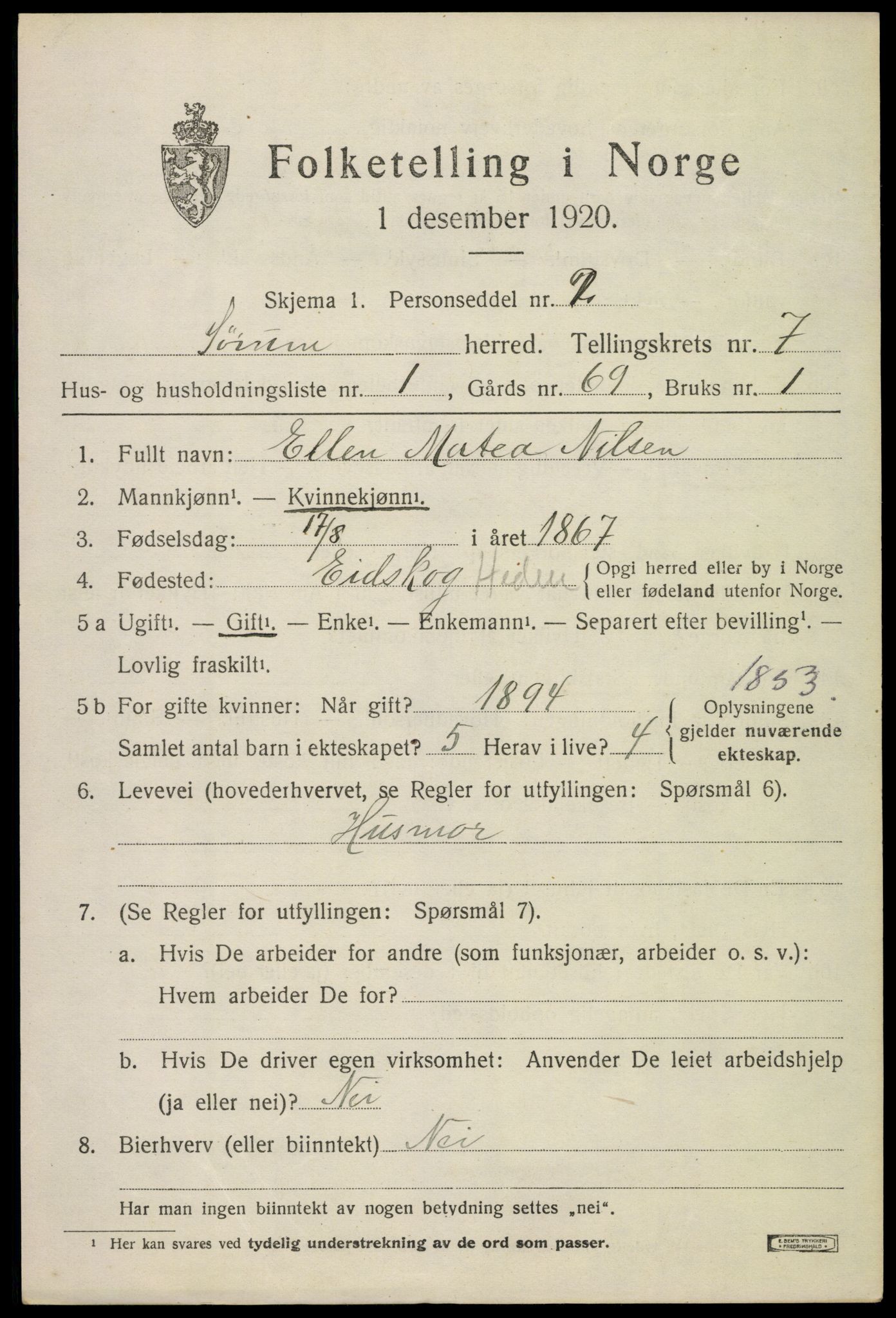 SAO, 1920 census for Sørum, 1920, p. 6113