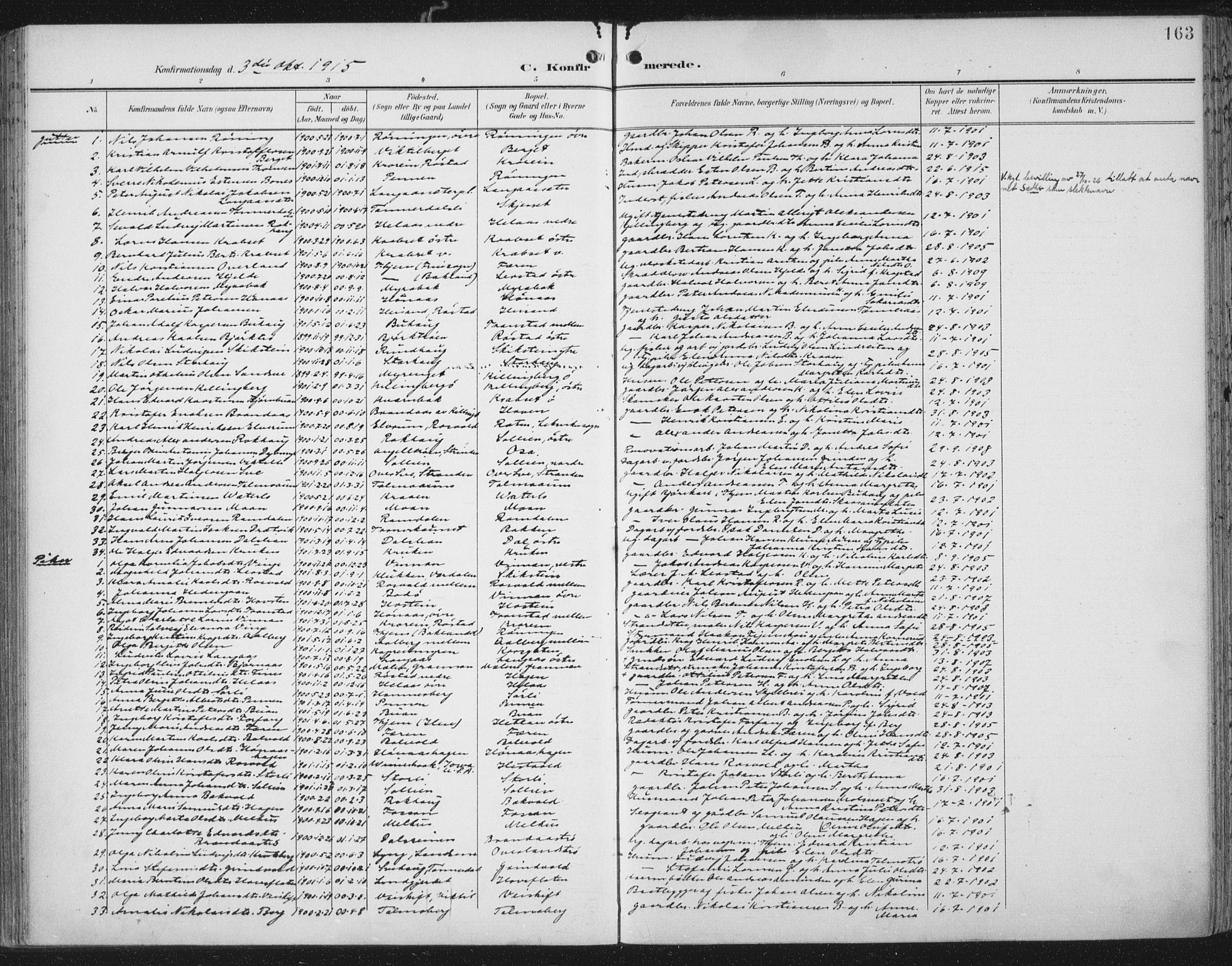 Ministerialprotokoller, klokkerbøker og fødselsregistre - Nord-Trøndelag, SAT/A-1458/701/L0011: Parish register (official) no. 701A11, 1899-1915, p. 163
