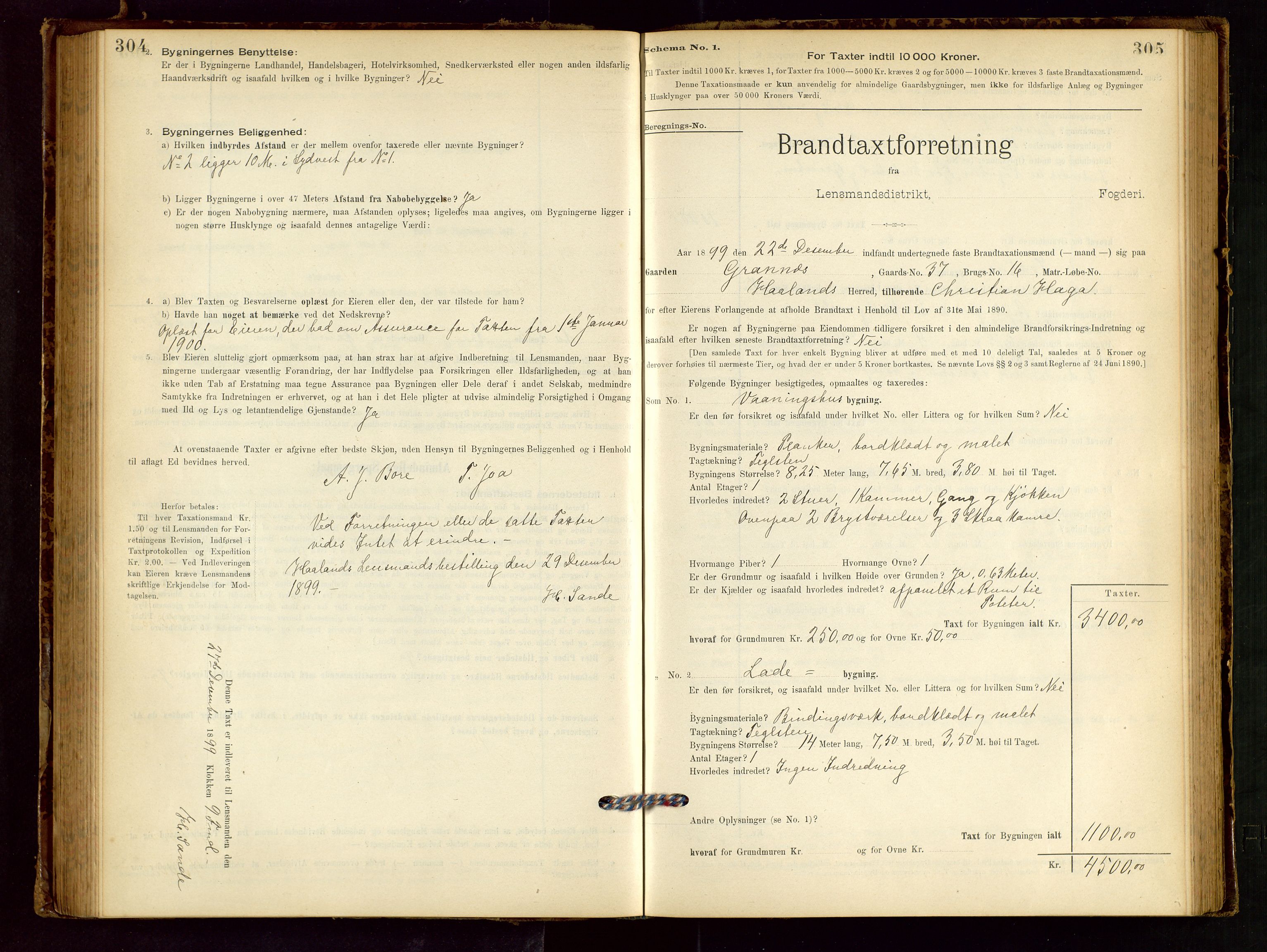 Håland lensmannskontor, SAST/A-100100/Gob/L0001: Branntakstprotokoll - skjematakst. Register i boken., 1894-1902, p. 304-305