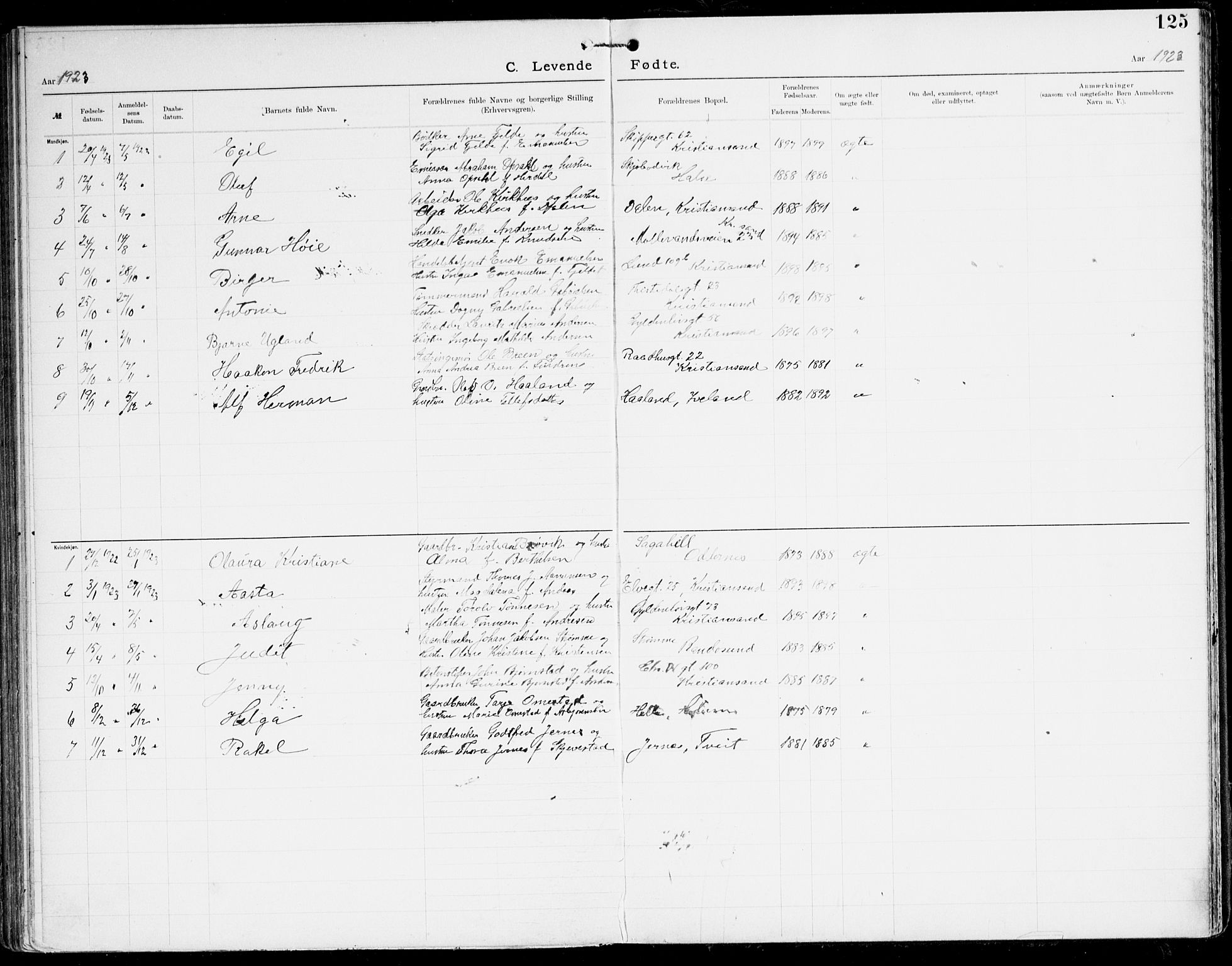 Den evangelisk-lutherske frikirke, Kristiansand, SAK/1292-0017/F/Fa/L0003: Dissenter register no. F 11, 1892-1925, p. 125