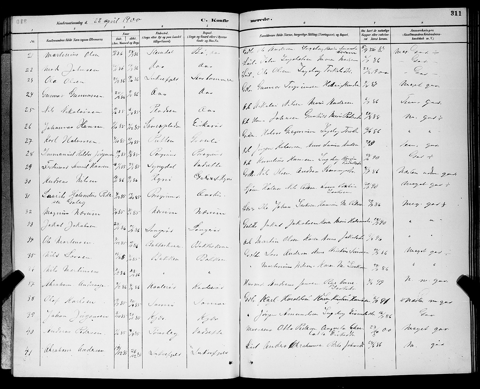 Gjerpen kirkebøker, SAKO/A-265/G/Ga/L0002: Parish register (copy) no. I 2, 1883-1900, p. 311