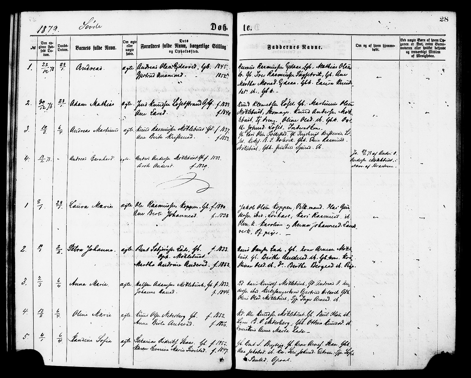 Ministerialprotokoller, klokkerbøker og fødselsregistre - Møre og Romsdal, SAT/A-1454/502/L0024: Parish register (official) no. 502A02, 1873-1884, p. 28