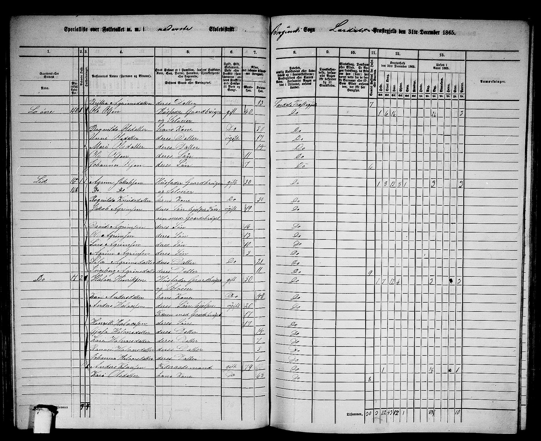 RA, 1865 census for Lærdal, 1865, p. 47