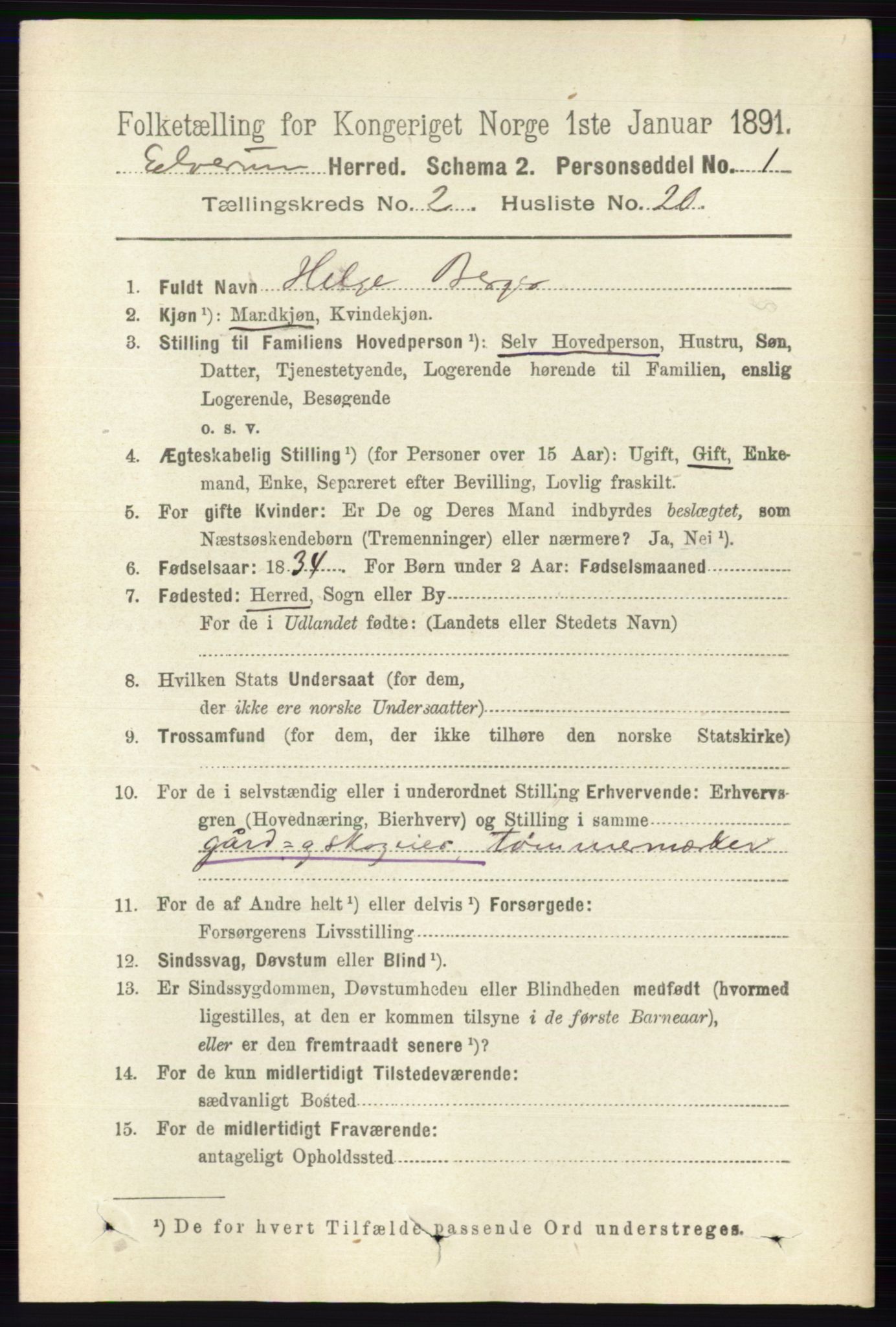 RA, 1891 census for 0427 Elverum, 1891, p. 1348