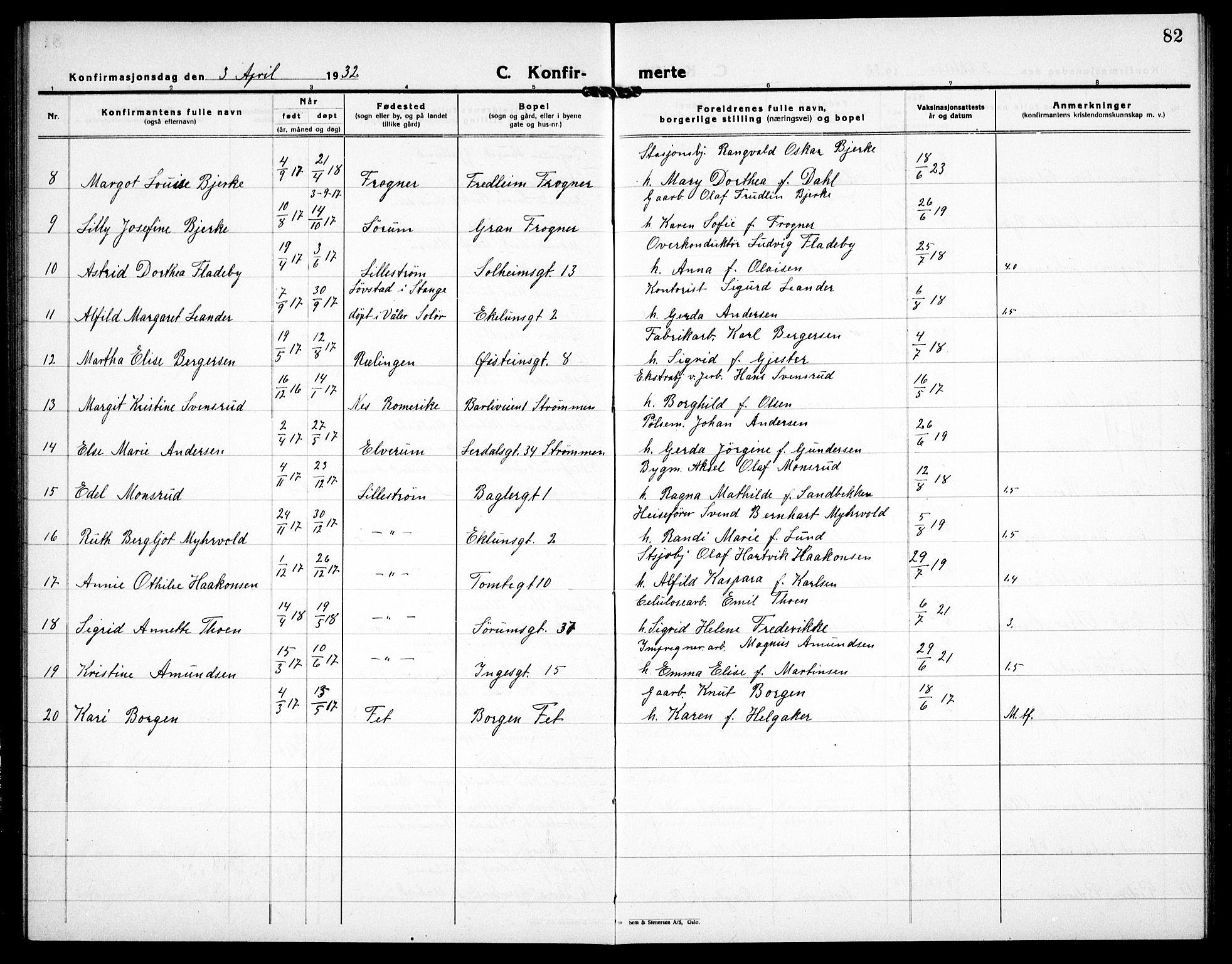 Skedsmo prestekontor Kirkebøker, AV/SAO-A-10033a/G/Gc/L0003: Parish register (copy) no. III 4, 1926-1939, p. 82