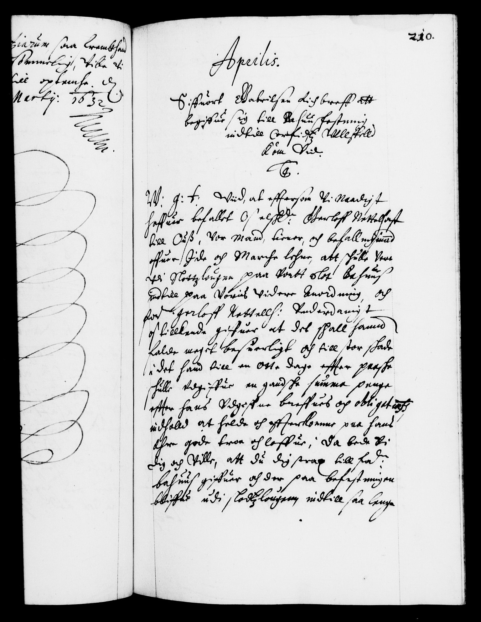 Danske Kanselli 1572-1799, AV/RA-EA-3023/F/Fc/Fca/Fcab/L0005: Norske tegnelser (mikrofilm), 1628-1633, p. 210a