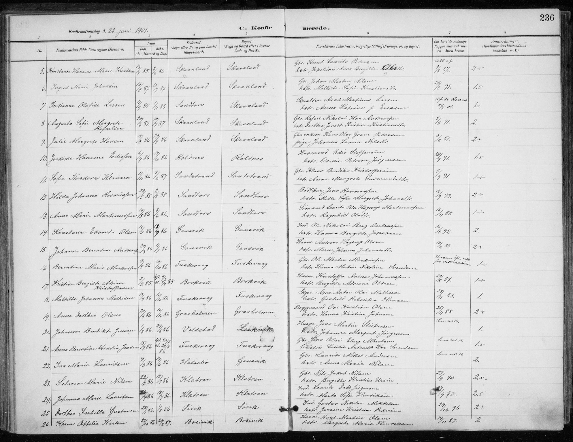 Trondenes sokneprestkontor, AV/SATØ-S-1319/H/Ha/L0017kirke: Parish register (official) no. 17, 1899-1908, p. 236