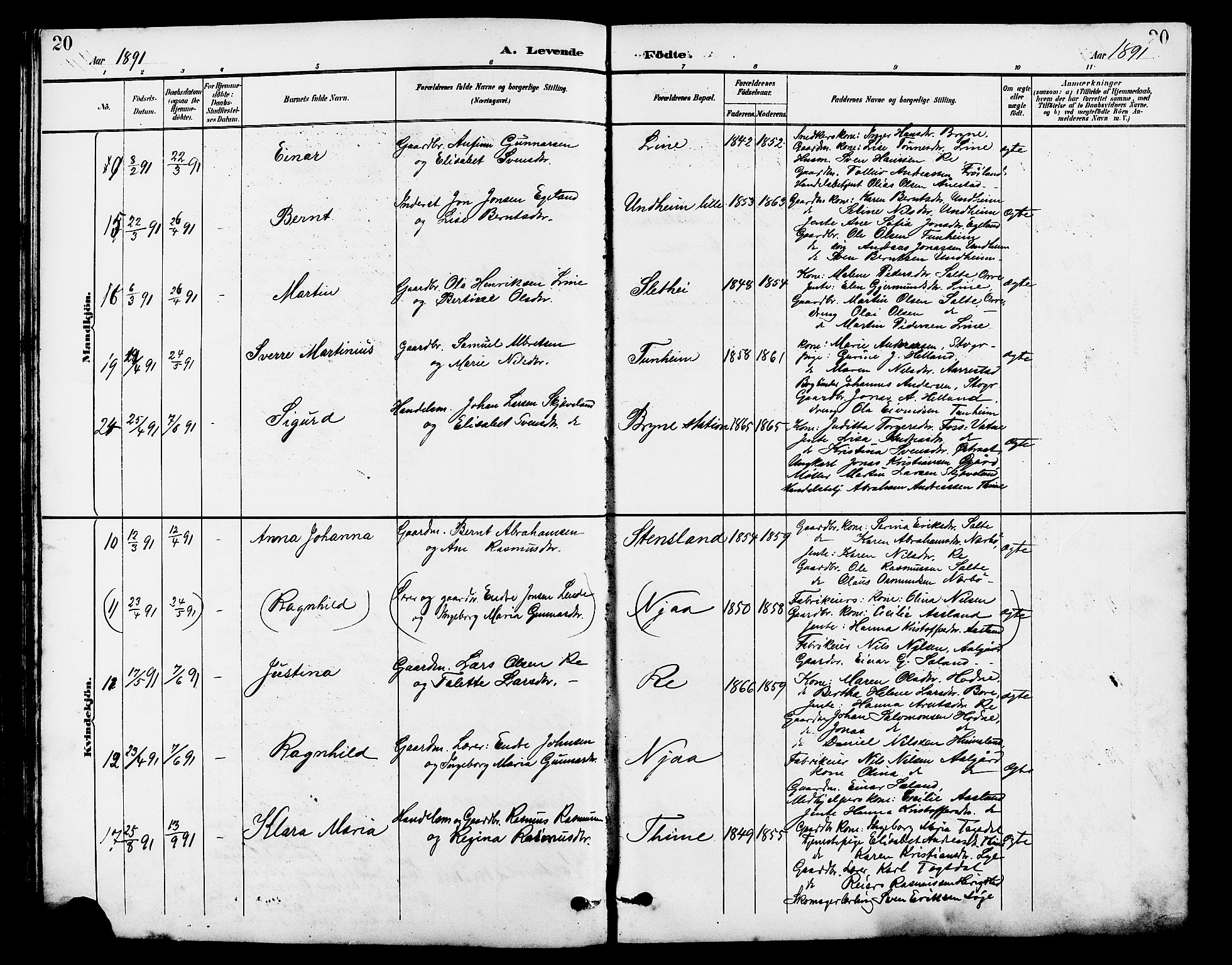 Lye sokneprestkontor, AV/SAST-A-101794/001/30BB/L0007: Parish register (copy) no. B 8, 1889-1909, p. 20