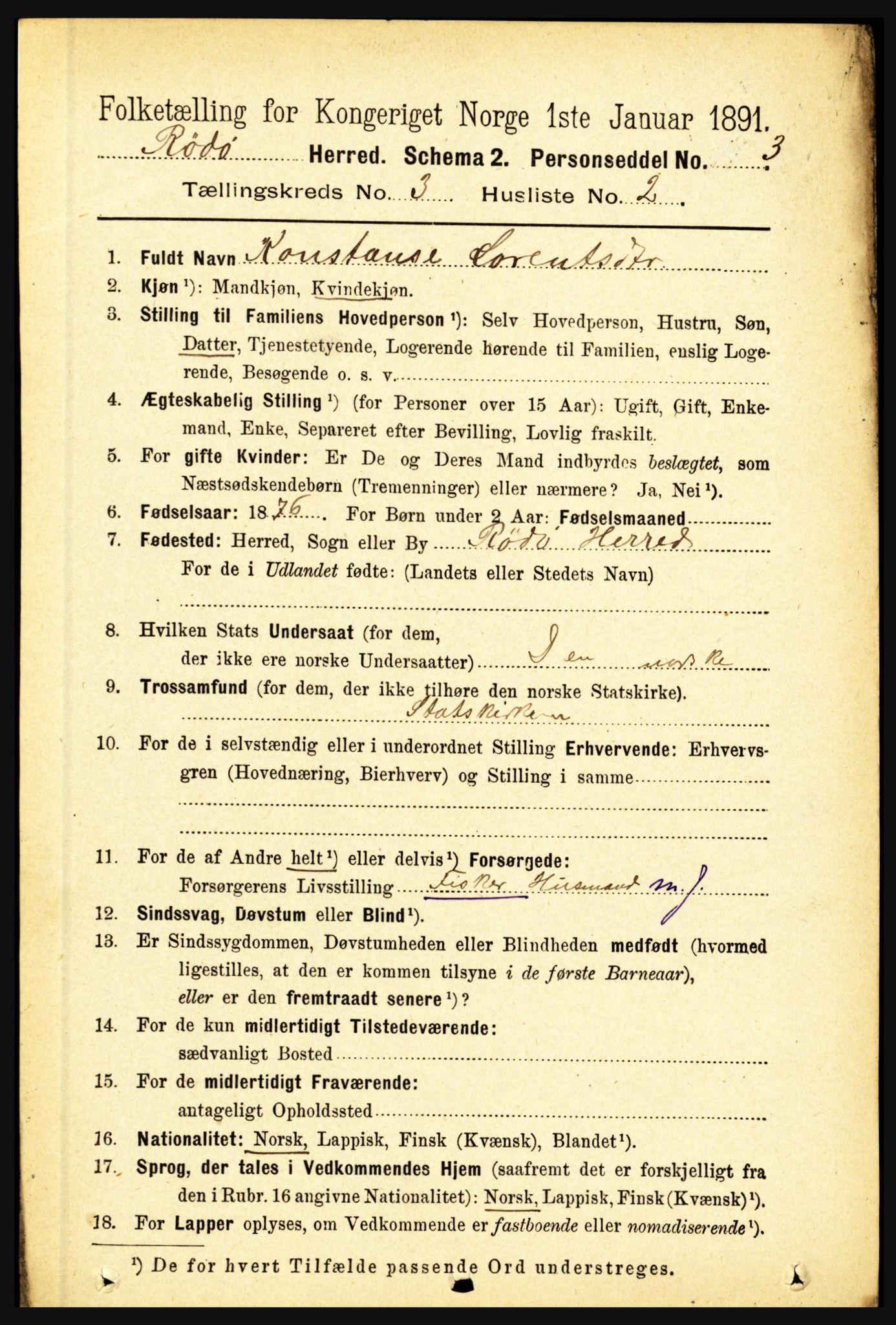 RA, 1891 census for 1836 Rødøy, 1891, p. 834