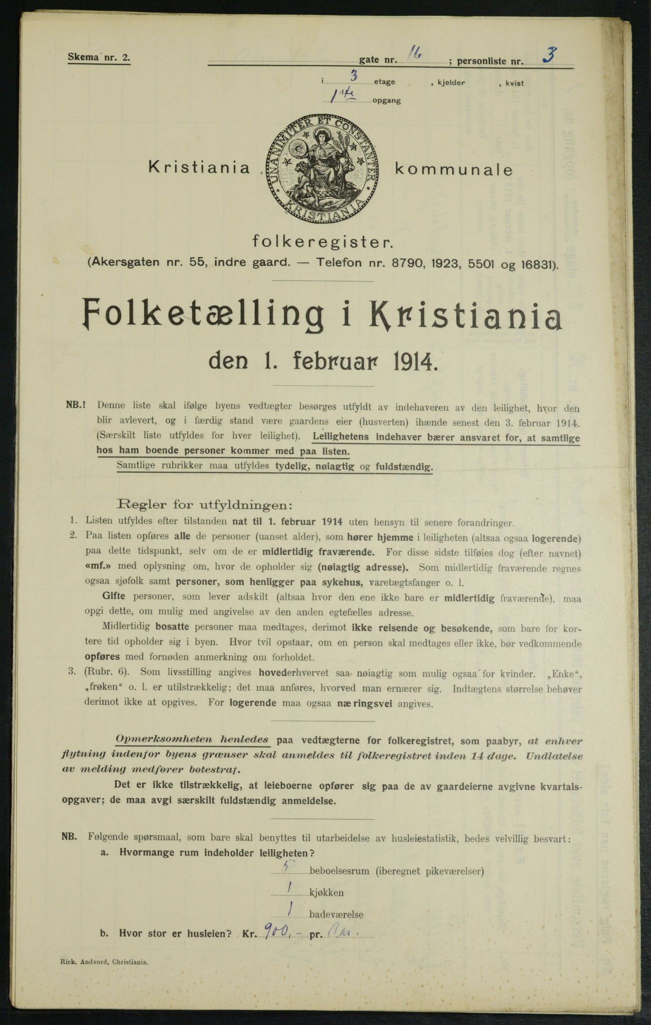 OBA, Municipal Census 1914 for Kristiania, 1914, p. 1985