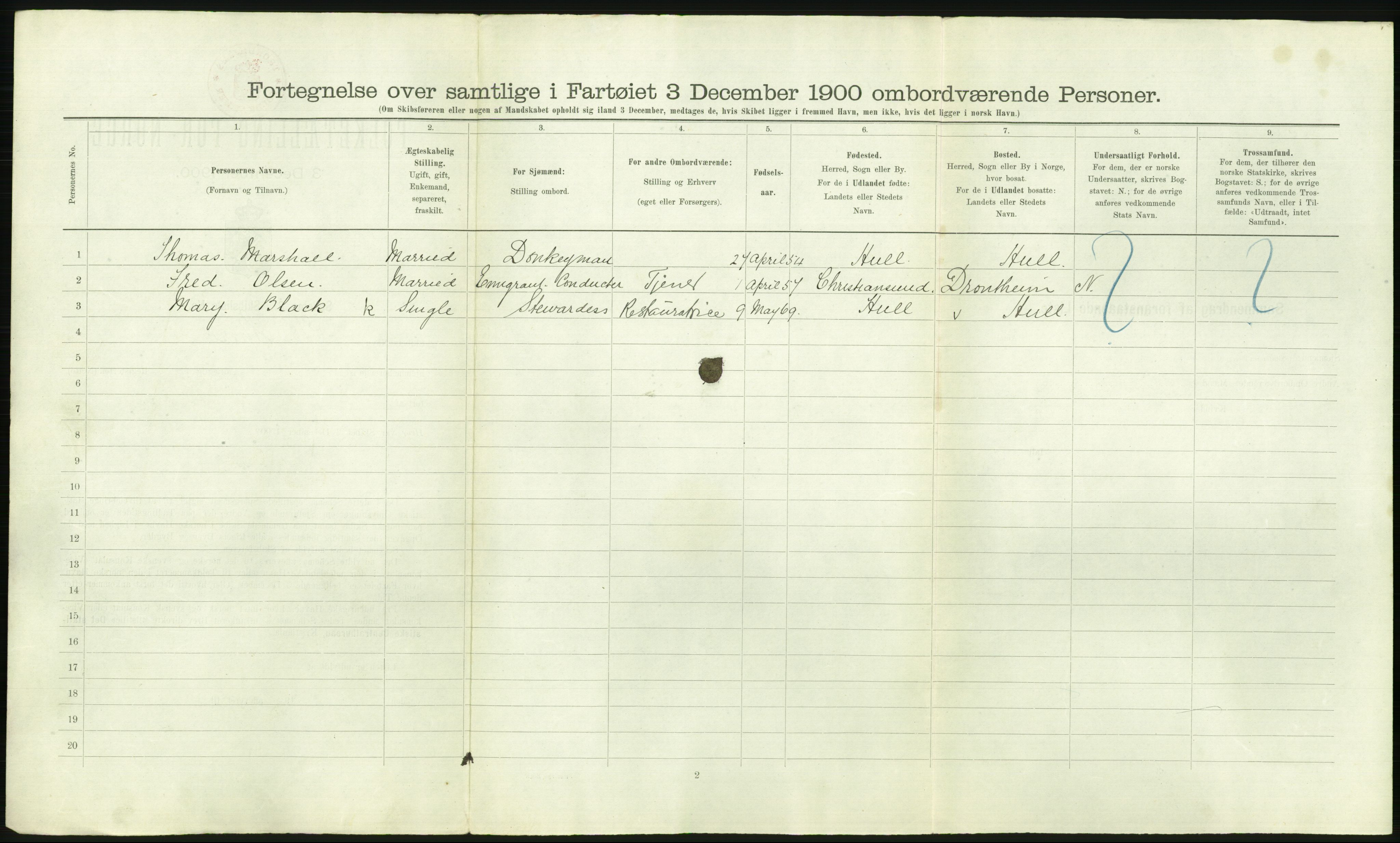 RA, 1900 Census - ship lists from ships in Norwegian harbours, harbours abroad and at sea, 1900, p. 2526