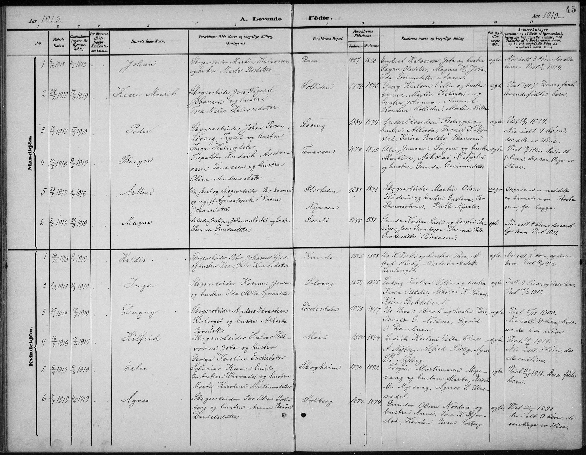 Åmot prestekontor, Hedmark, AV/SAH-PREST-056/H/Ha/Hab/L0003: Parish register (copy) no. 3, 1902-1938, p. 45