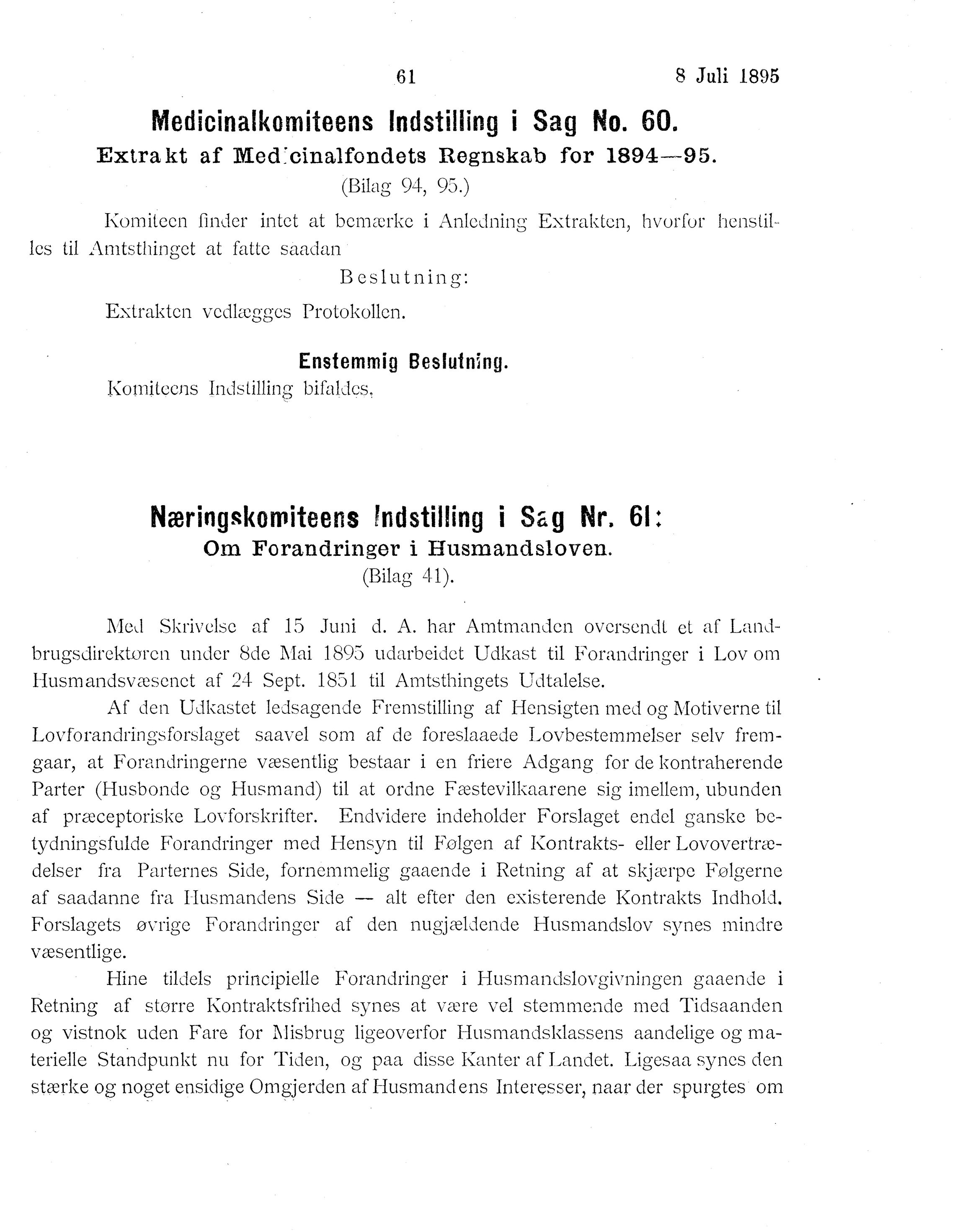 Nordland Fylkeskommune. Fylkestinget, AIN/NFK-17/176/A/Ac/L0018: Fylkestingsforhandlinger 1895, 1895