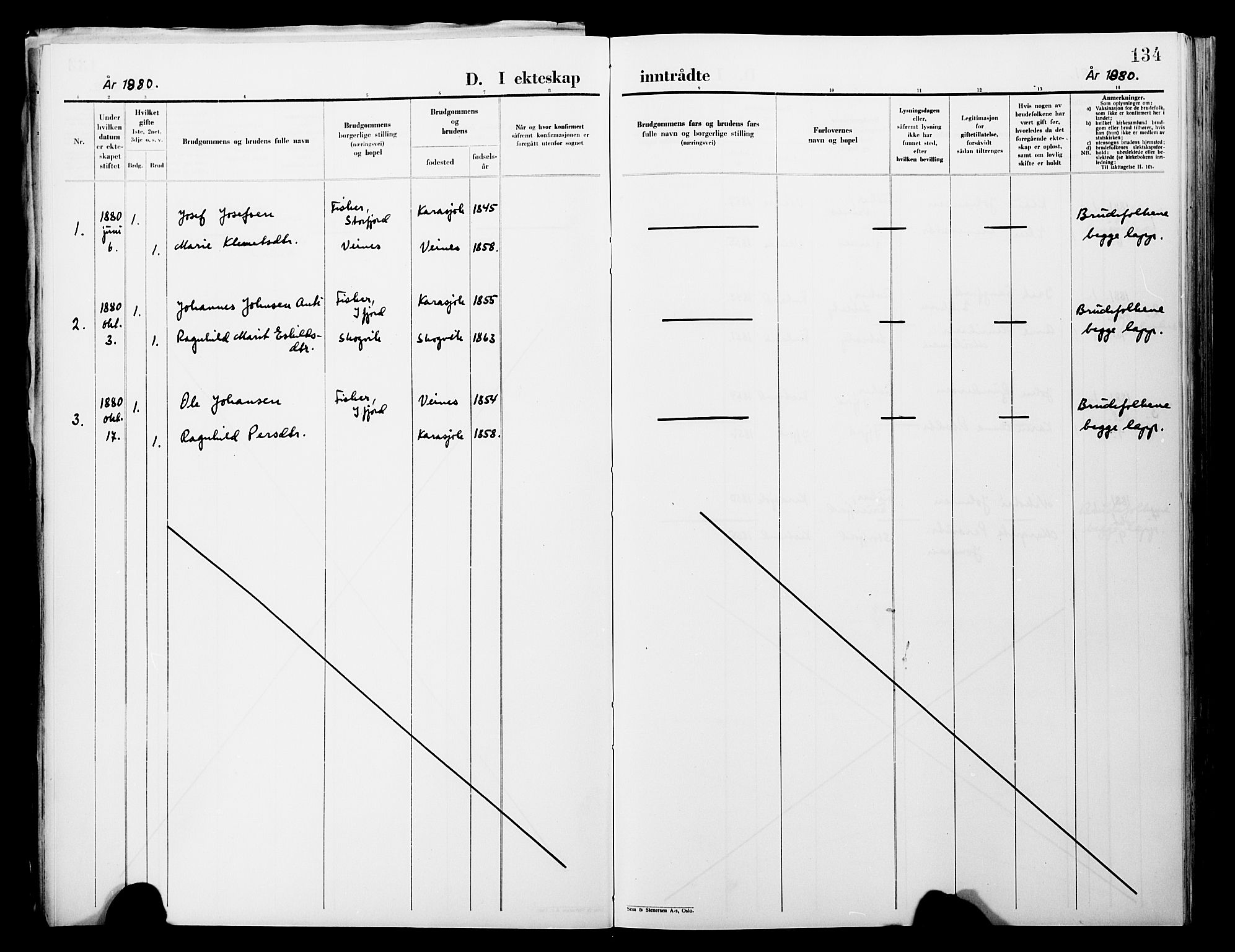 Lebesby sokneprestkontor, AV/SATØ-S-1353/H/Ha/L0004kirke: Parish register (official) no. 4, 1870-1902, p. 134