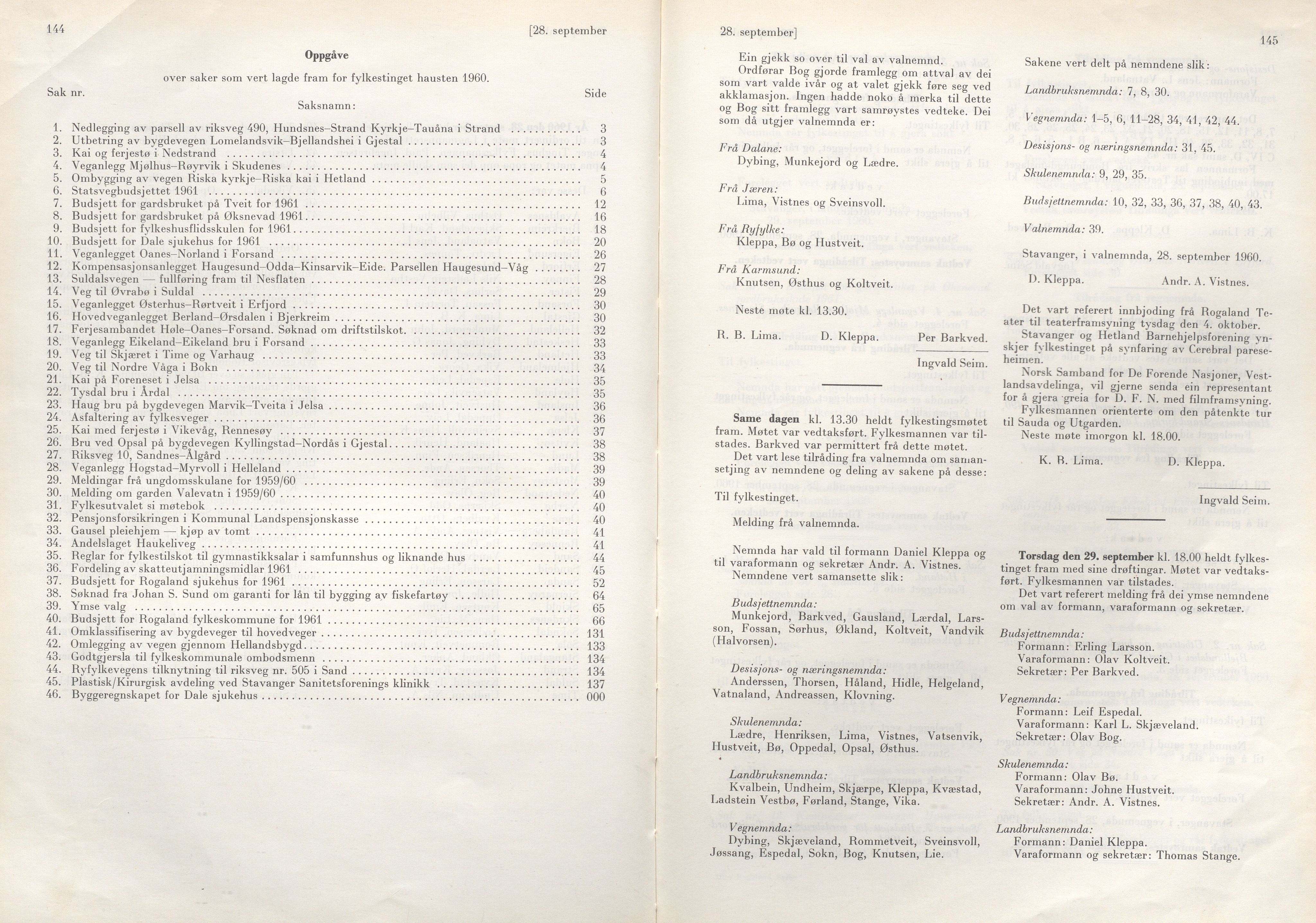 Rogaland fylkeskommune - Fylkesrådmannen , IKAR/A-900/A/Aa/Aaa/L0080: Møtebok , 1960, p. 144-145