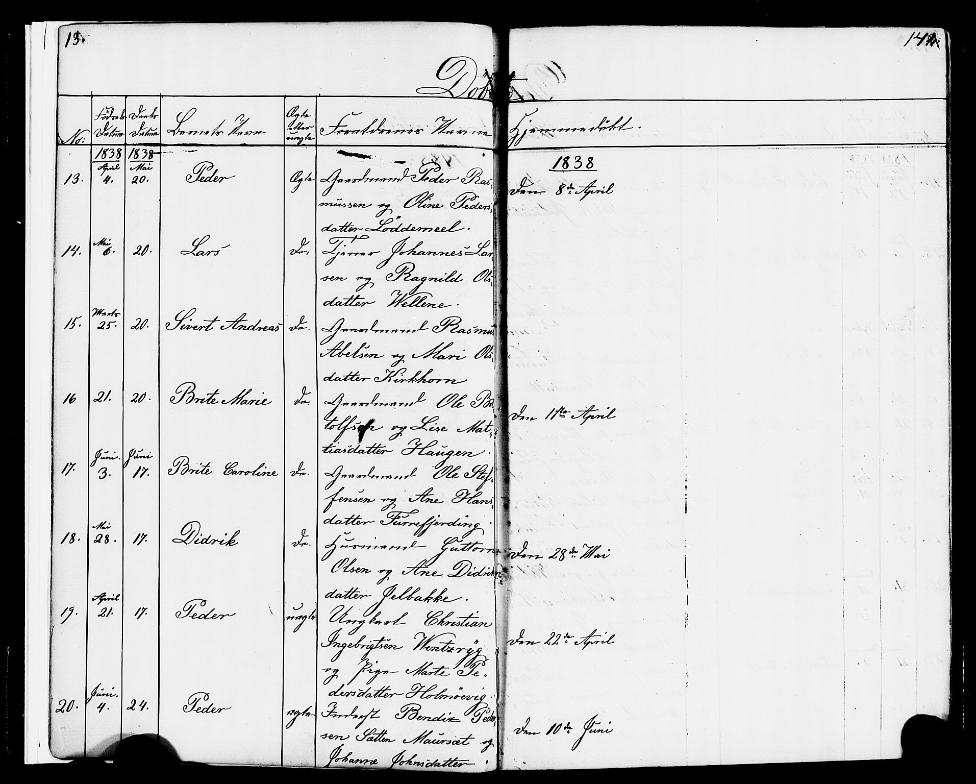 Hornindal sokneprestembete, AV/SAB-A-82401/H/Haa/Haaa/L0001: Parish register (official) no. A 1, 1837-1866, p. 12-13