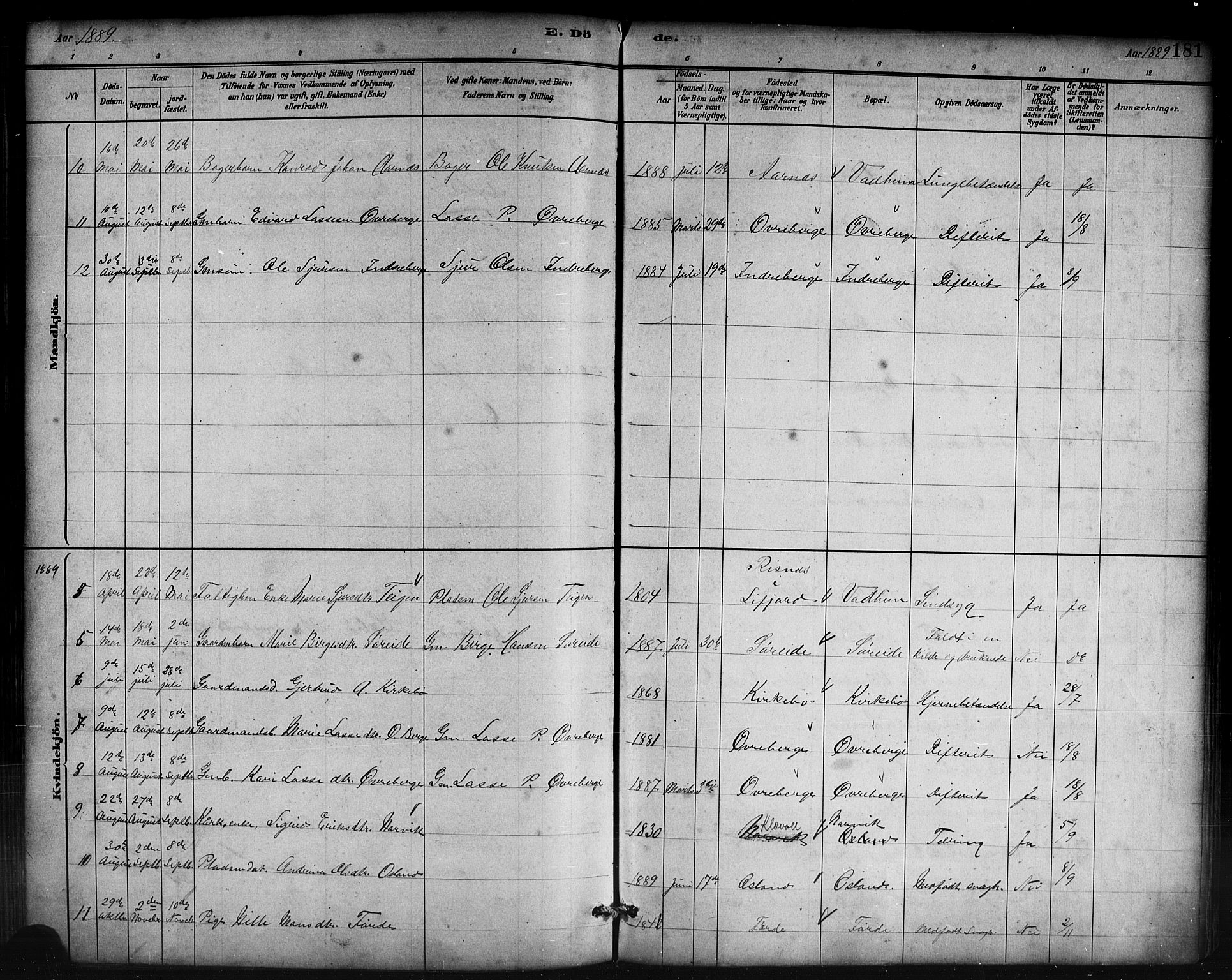 Lavik sokneprestembete, AV/SAB-A-80901: Parish register (copy) no. B 3, 1882-1913, p. 181