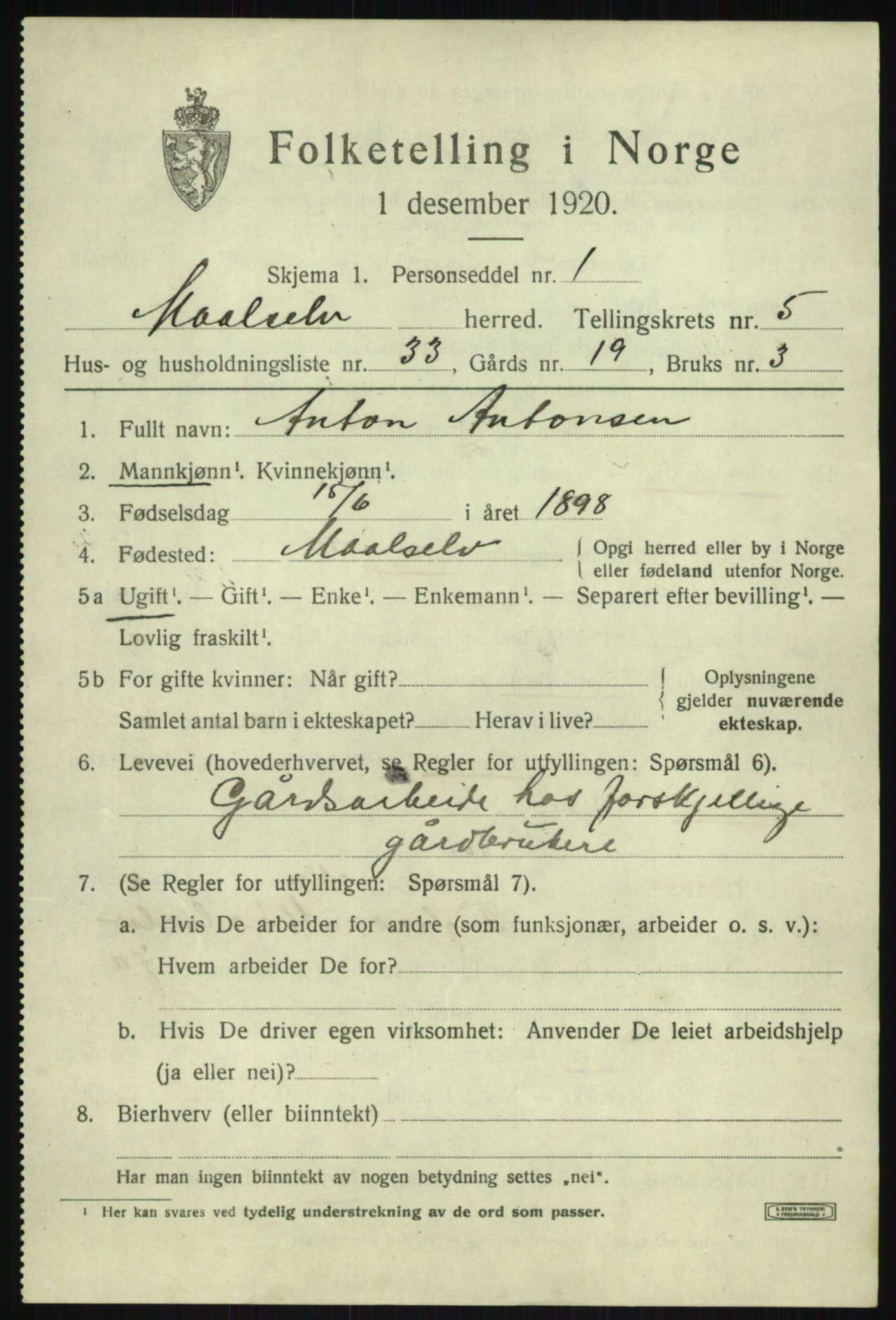 SATØ, 1920 census for Målselv, 1920, p. 3611