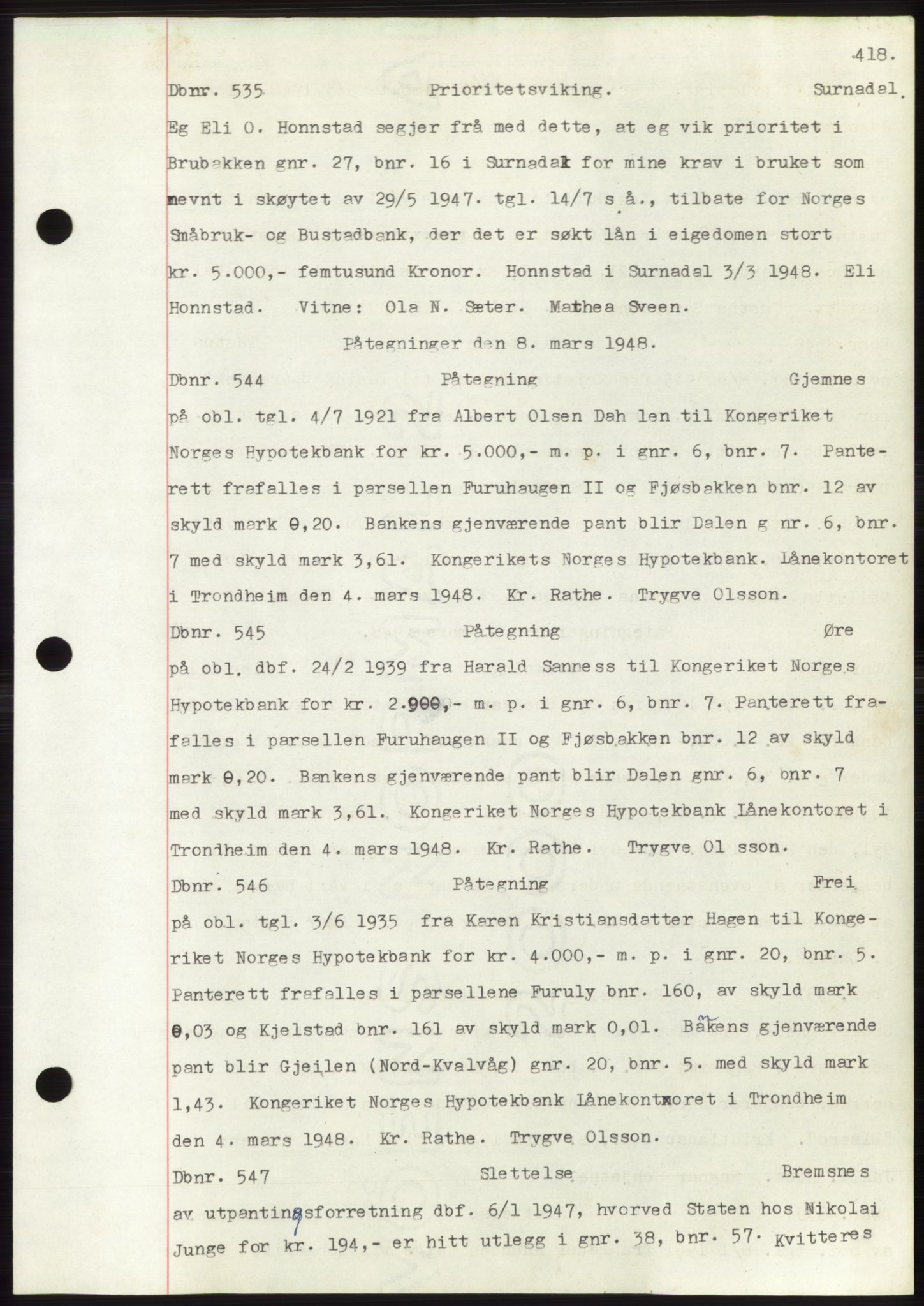 Nordmøre sorenskriveri, SAT/A-4132/1/2/2Ca: Mortgage book no. C82b, 1946-1951, Diary no: : 535/1948
