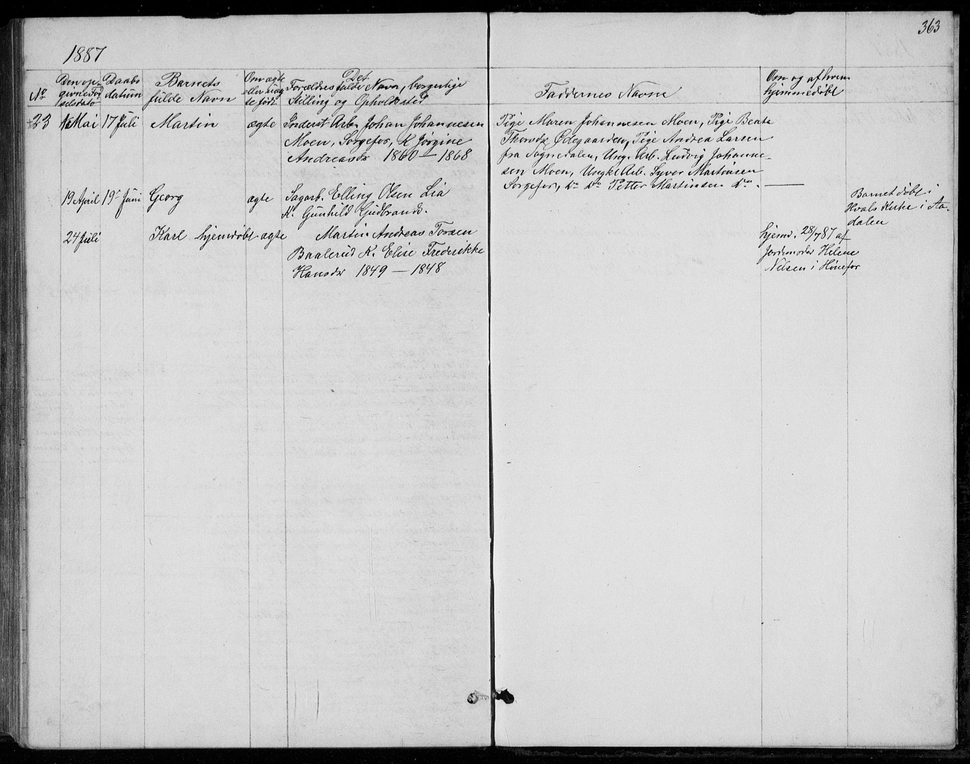 Norderhov kirkebøker, AV/SAKO-A-237/G/Ga/L0007: Parish register (copy) no. I 7, 1877-1887, p. 363