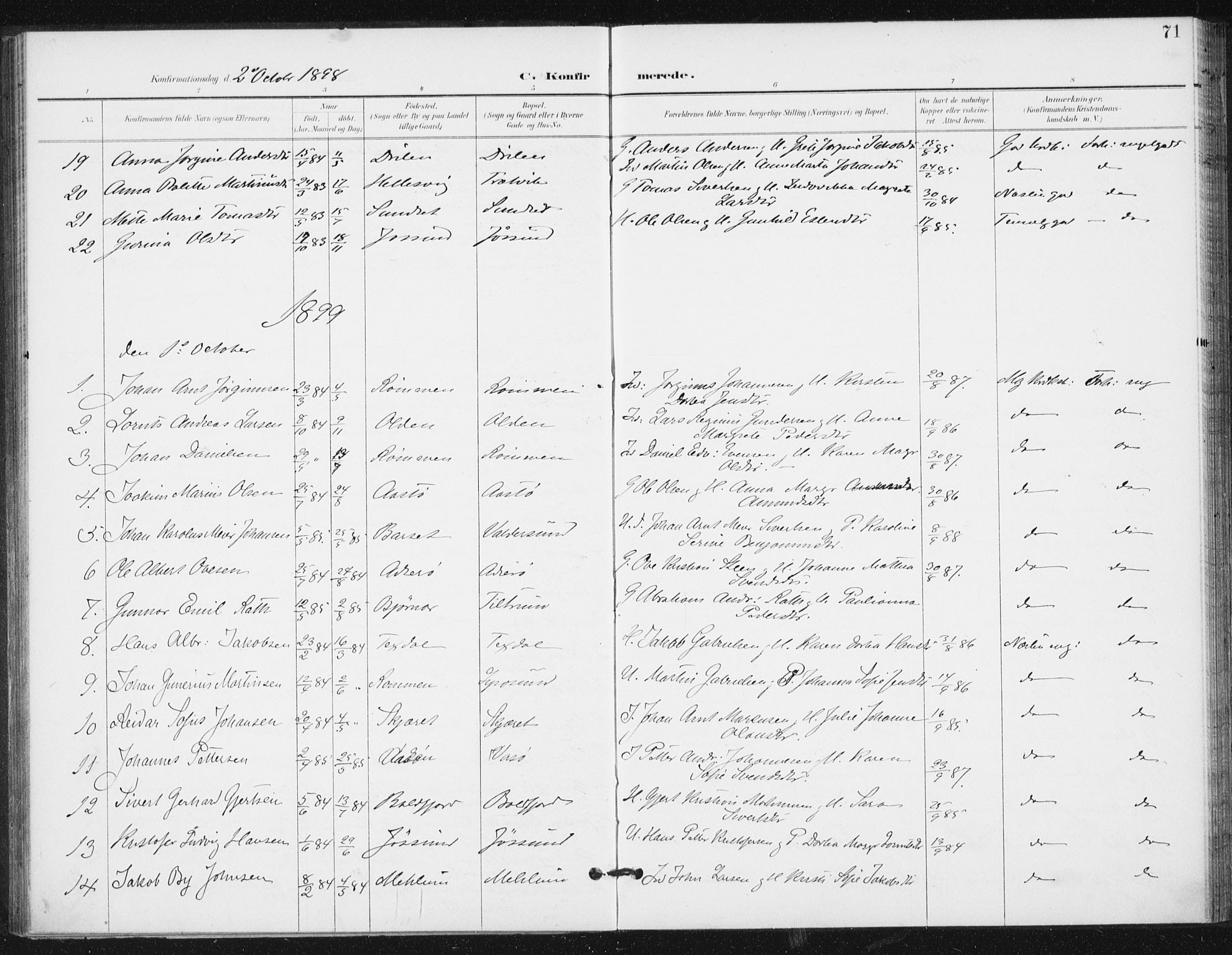 Ministerialprotokoller, klokkerbøker og fødselsregistre - Sør-Trøndelag, SAT/A-1456/654/L0664: Parish register (official) no. 654A02, 1895-1907, p. 71