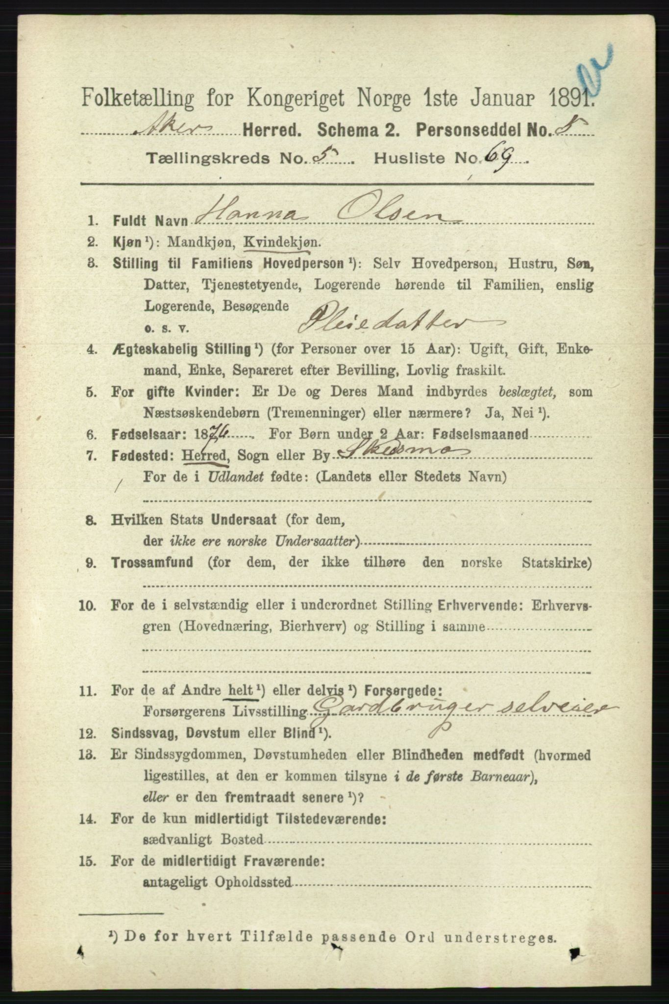 RA, 1891 census for 0218 Aker, 1891, p. 5405