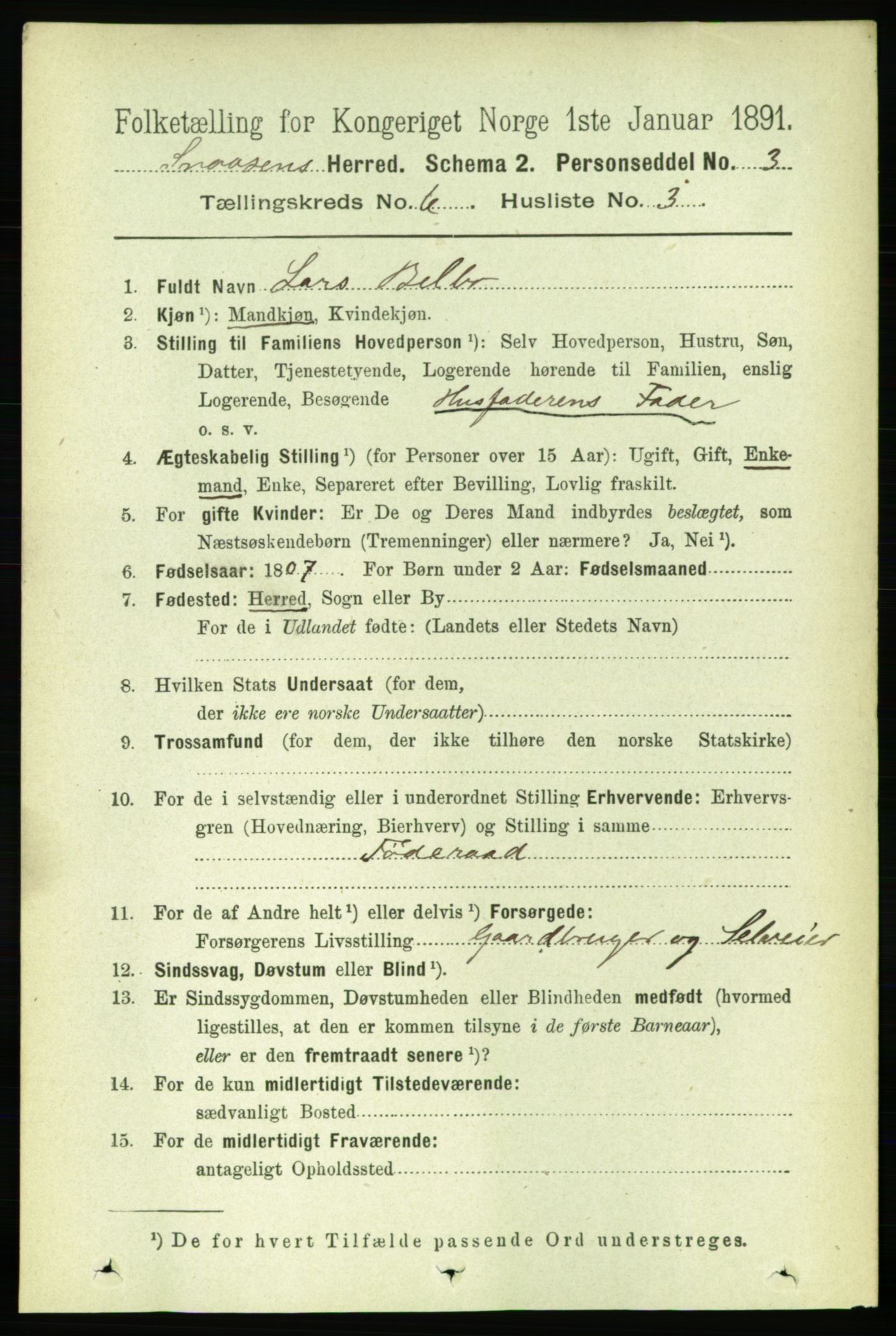 RA, 1891 census for 1736 Snåsa, 1891, p. 1905