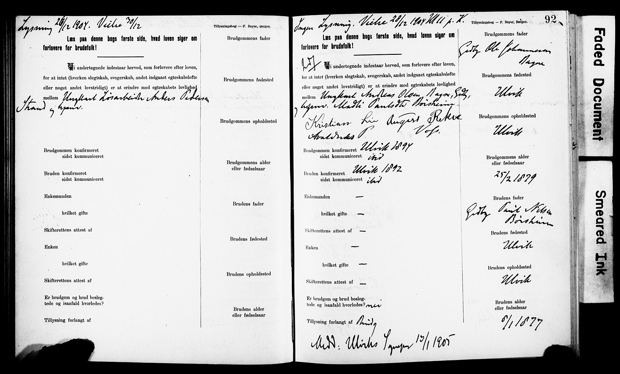 Korskirken sokneprestembete, AV/SAB-A-76101: Best man's statements no. II.5.8, 1903-1908, p. 92