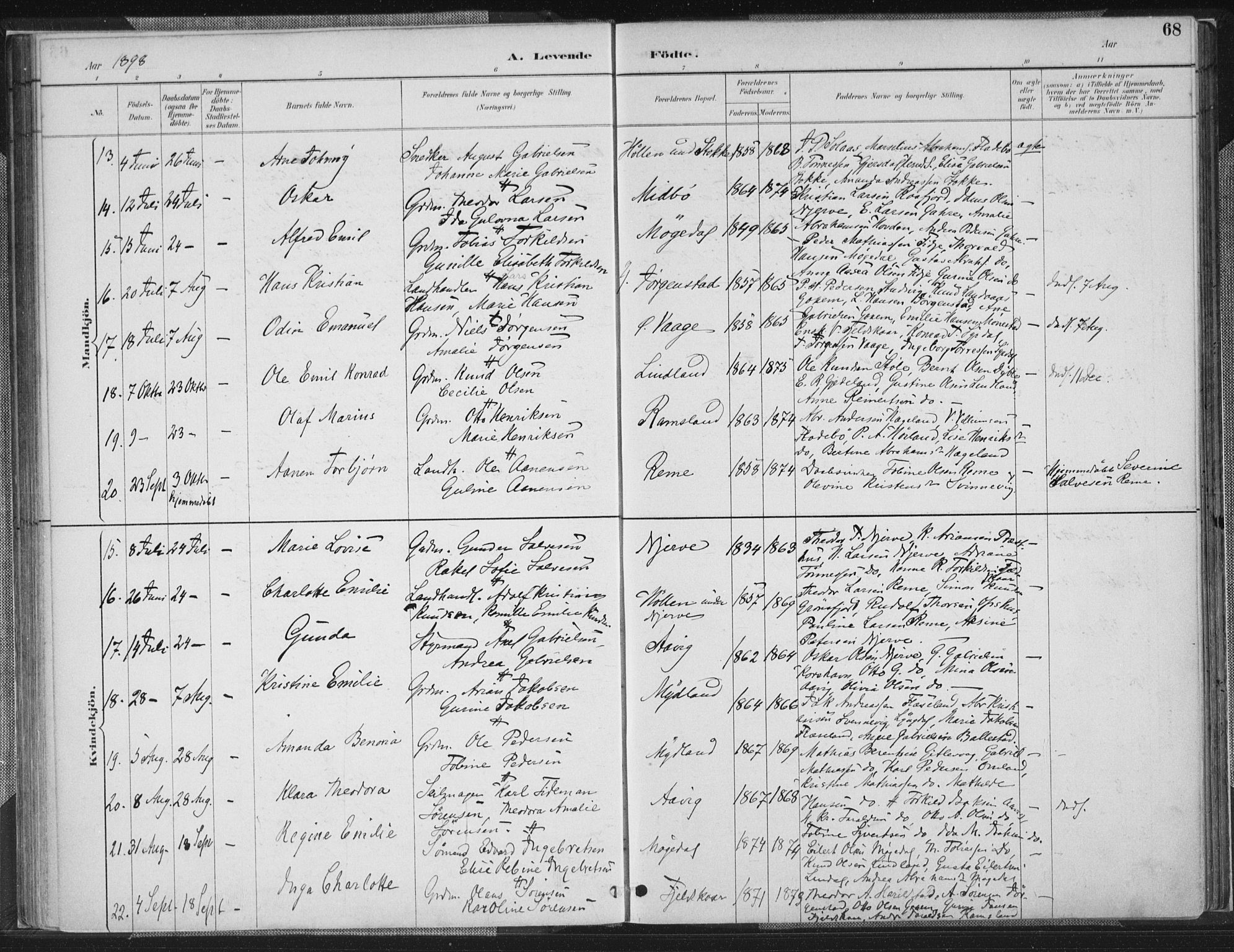 Sør-Audnedal sokneprestkontor, AV/SAK-1111-0039/F/Fa/Faa/L0004: Parish register (official) no. A 4, 1884-1909, p. 68