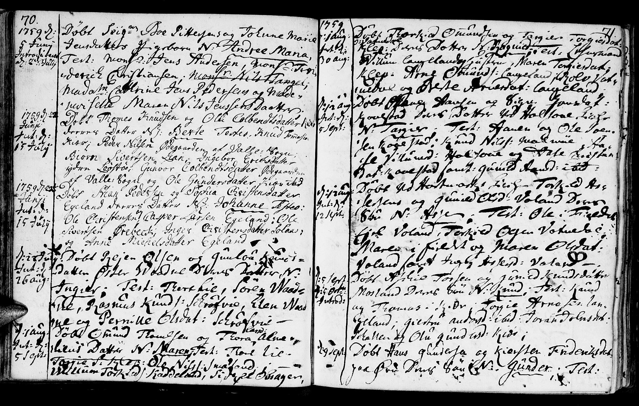 Holum sokneprestkontor, AV/SAK-1111-0022/F/Fa/Faa/L0002: Parish register (official) no. A 2, 1756-1780, p. 70-71