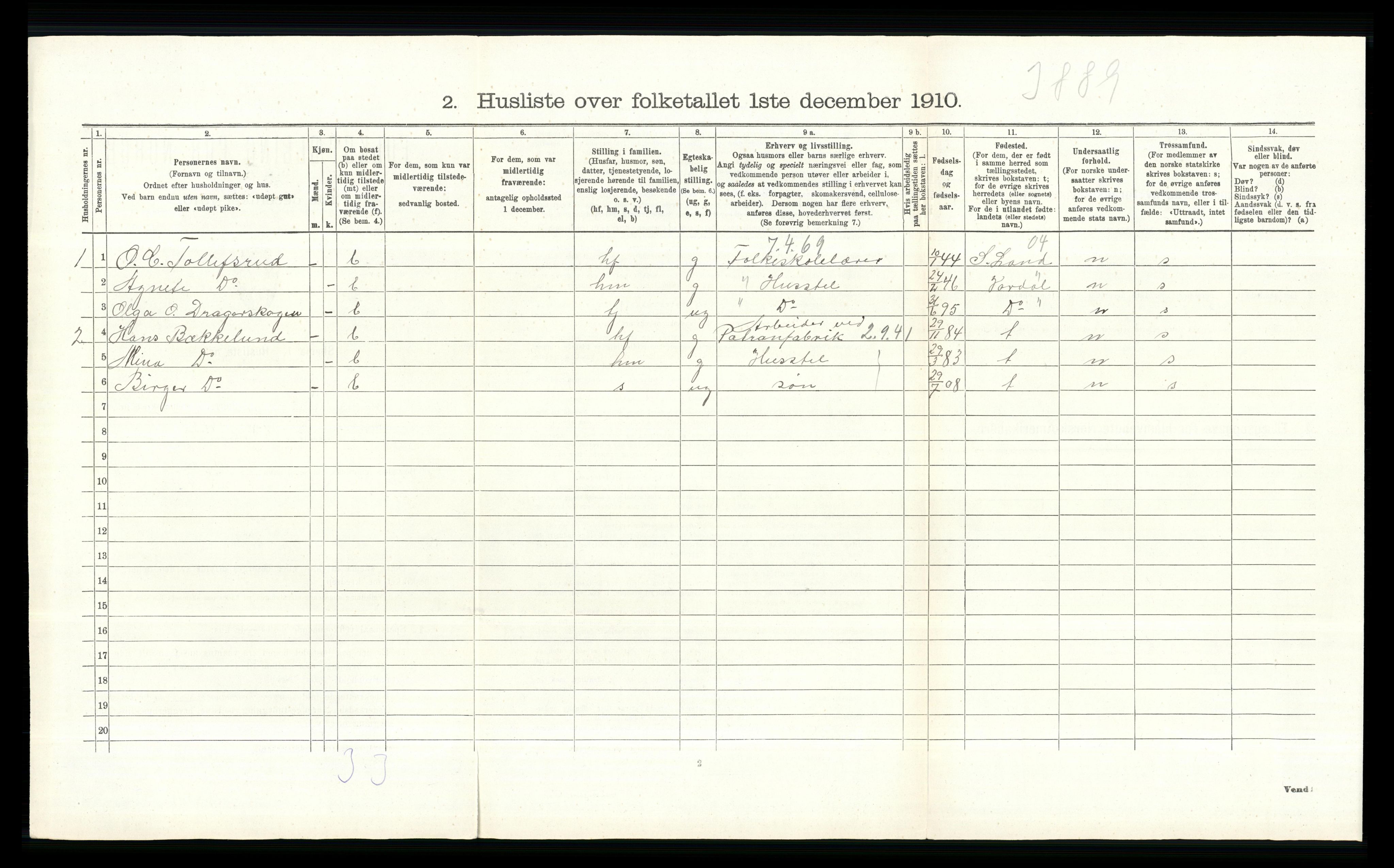 RA, 1910 census for Vestre Toten, 1910, p. 252