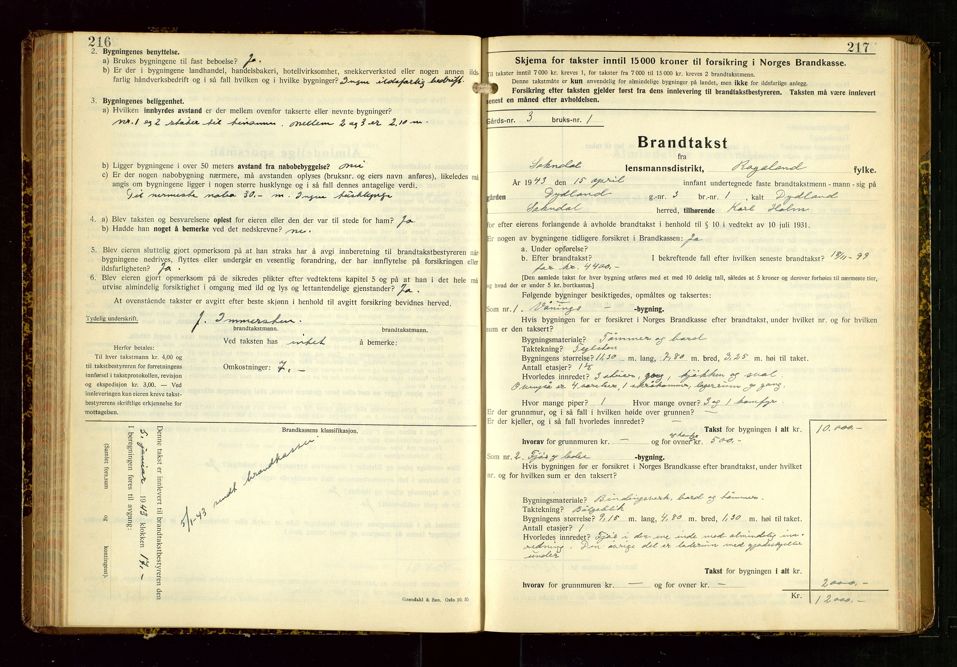 Sokndal lensmannskontor, SAST/A-100417/Gob/L0008: "Brandtakst-Protokoll", 1937-1955, p. 216-217