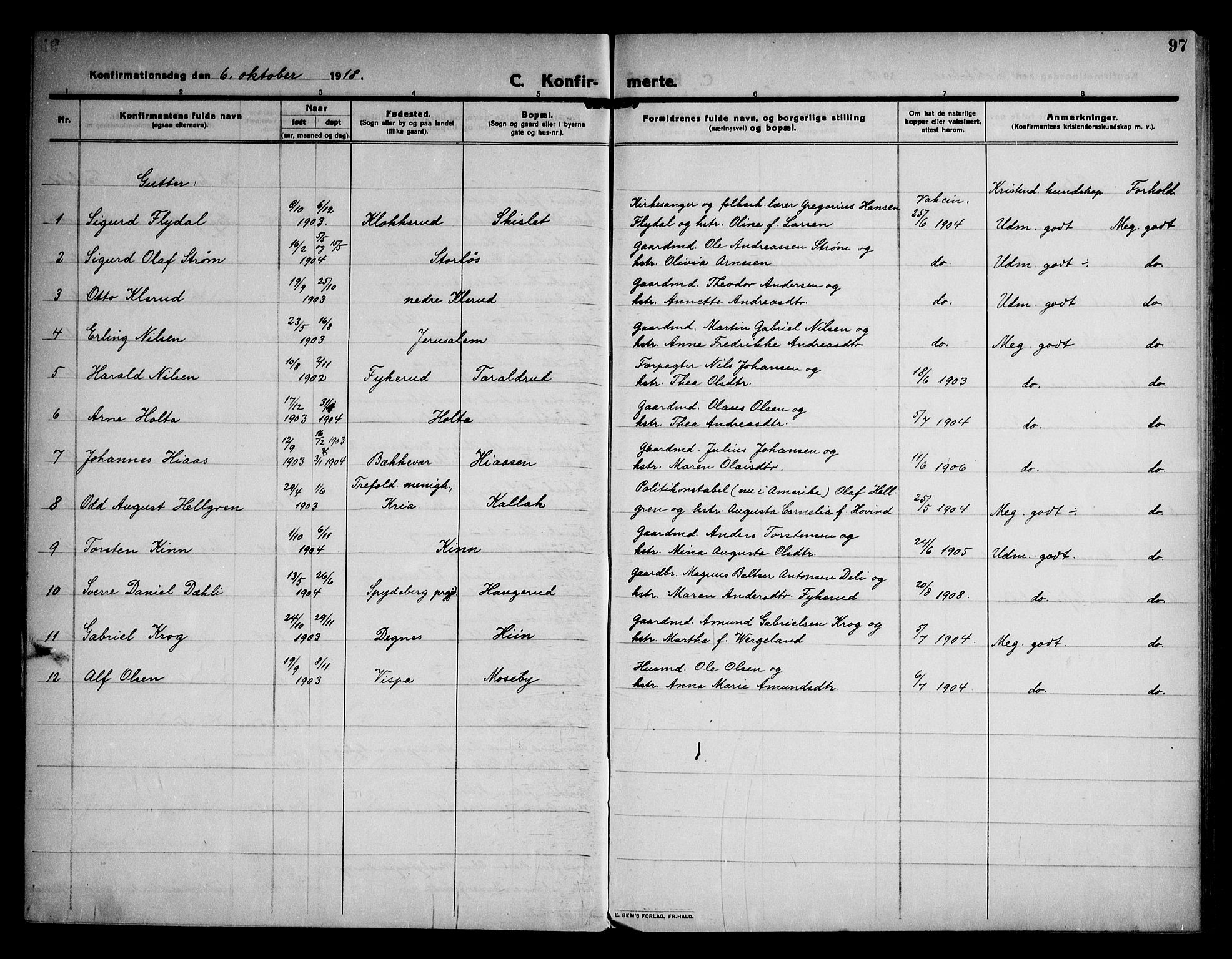 Rødenes prestekontor Kirkebøker, SAO/A-2005/F/Fa/L0012: Parish register (official) no. I 12, 1911-1926, p. 97