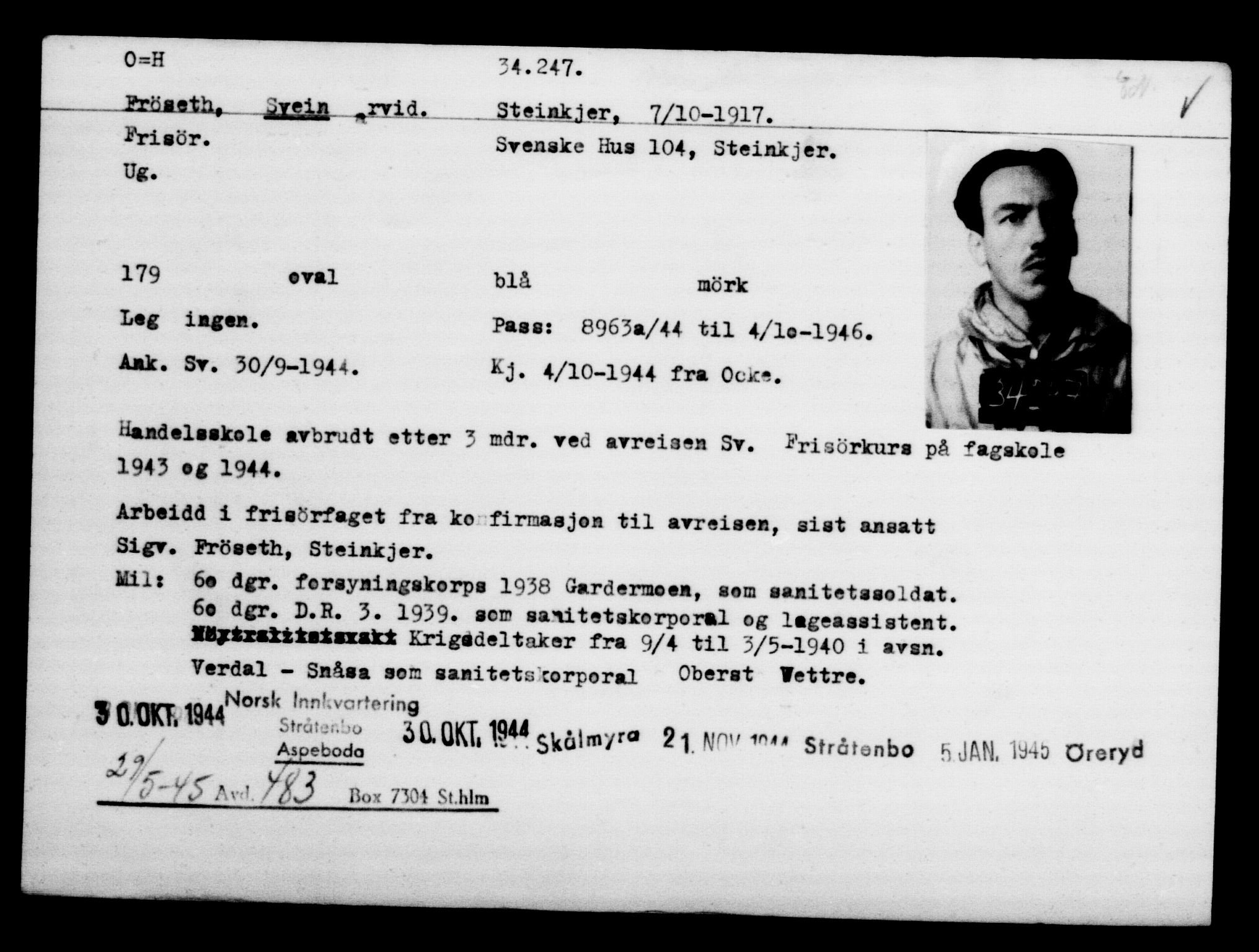 Utenriksstasjonene, Legasjonen i Stockholm, Flyktningkontoret, AV/RA-S-6753/V/Va/L0013: Kjesäterkartoteket, flyktninger med registreringsnr. 31500-34731, 1940-1945, p. 2899