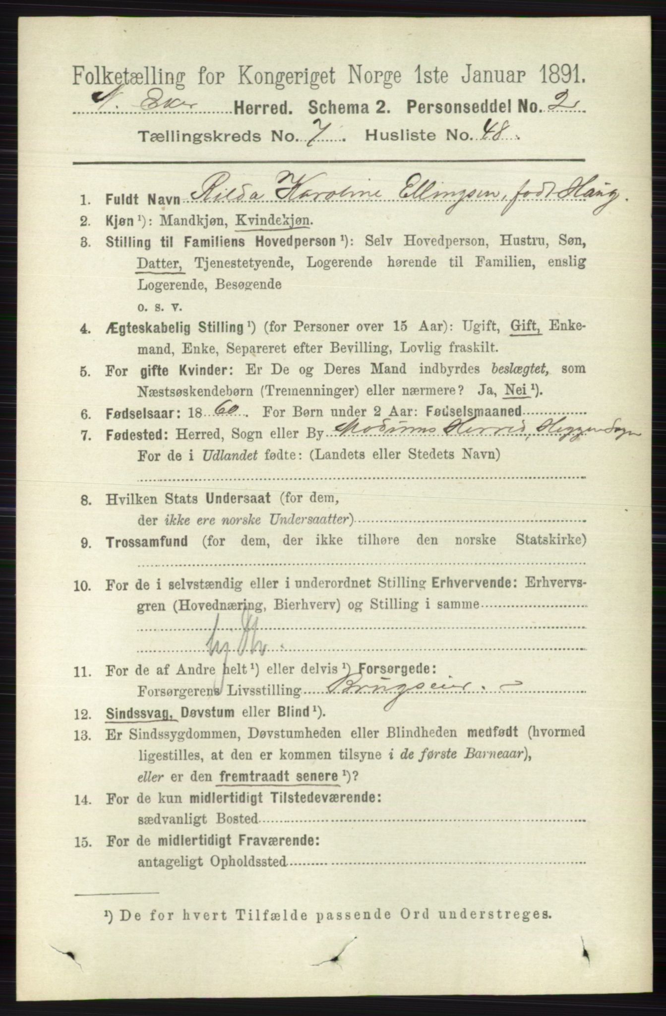 RA, 1891 census for 0625 Nedre Eiker, 1891, p. 3753